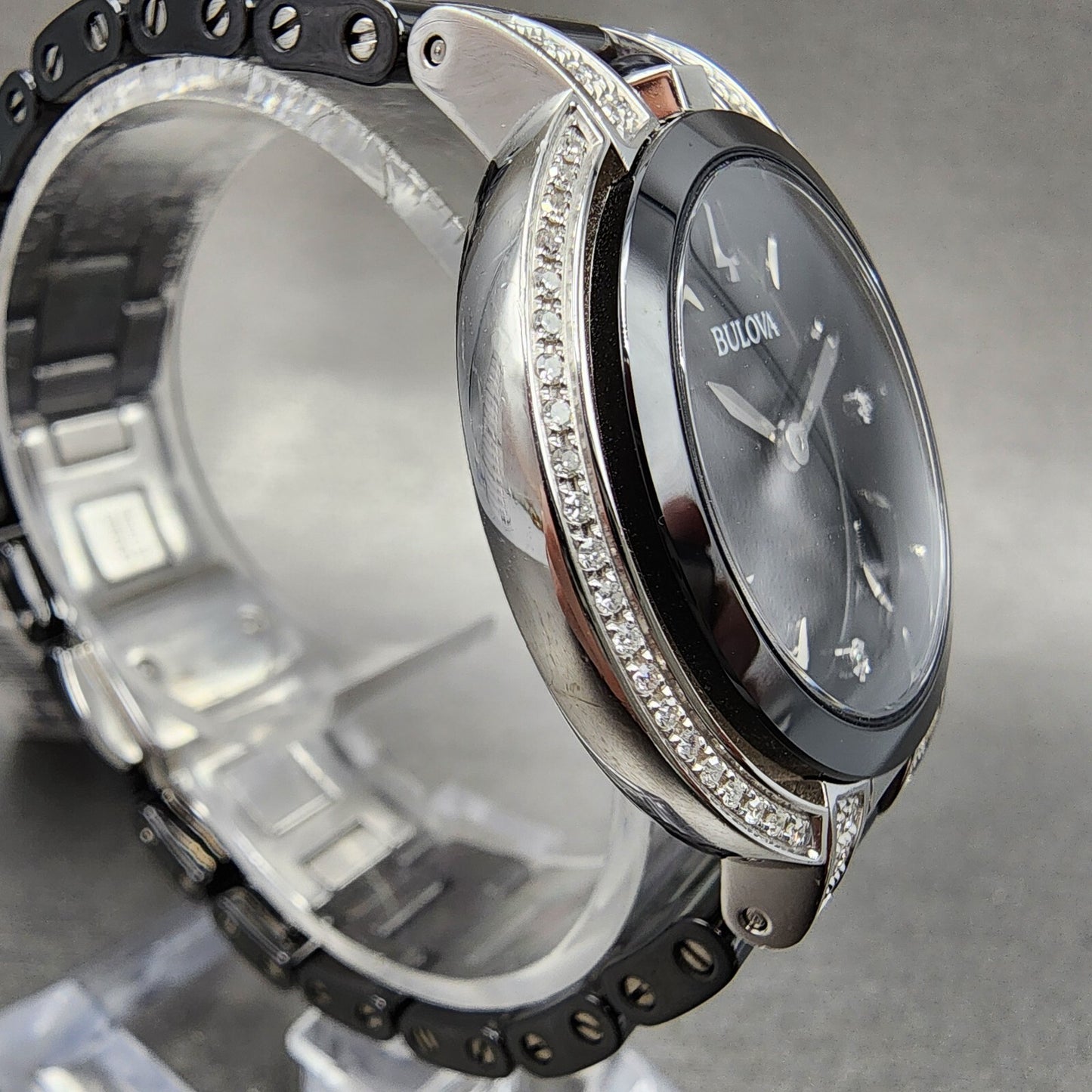 Bulova Rubaiyat Watch Women 35mm Black Dial Black Ceramic Diamond Bezel 98R266 B