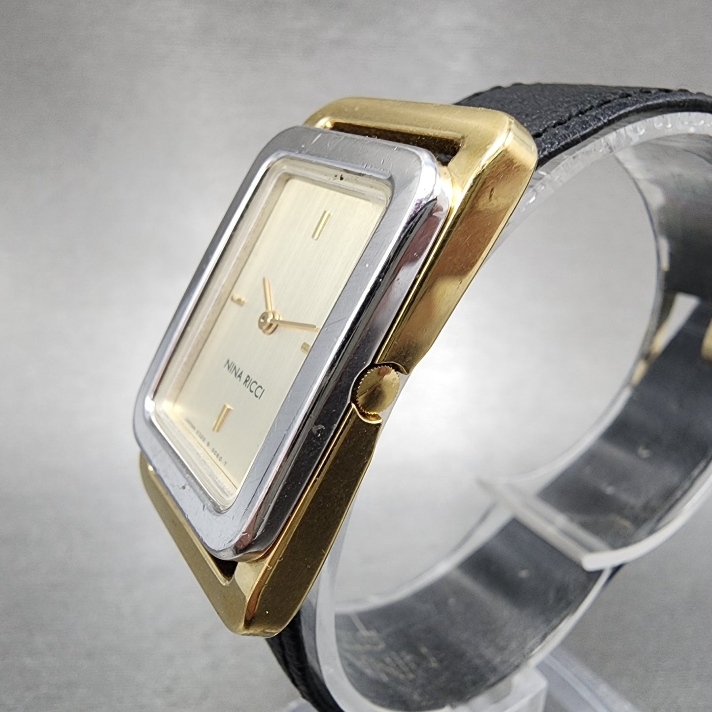 Nina Ricci Tank Watch Women 21mm Champagne Dial Two Tone Rectangle New Battery