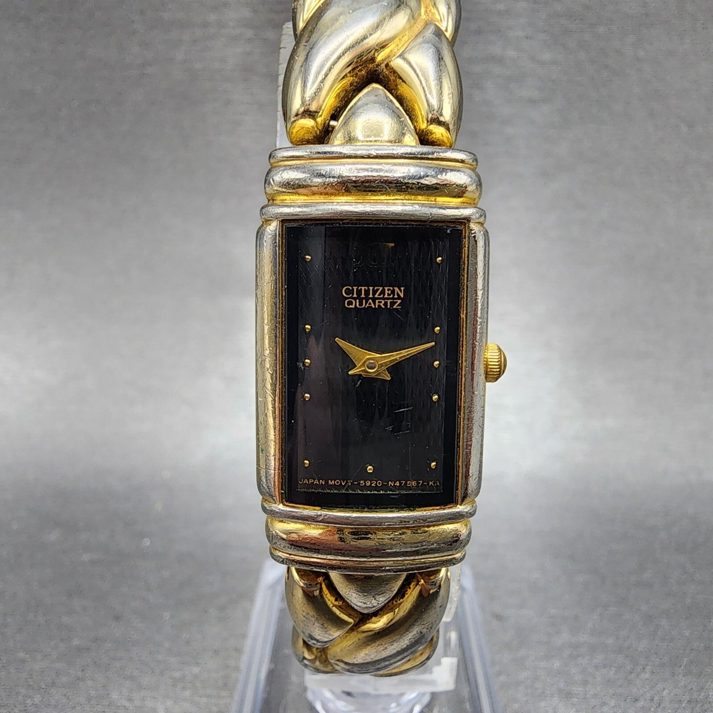 Citizen Tank Watch Women 17mm Black Dial Gold Tone Rectangle New Battery