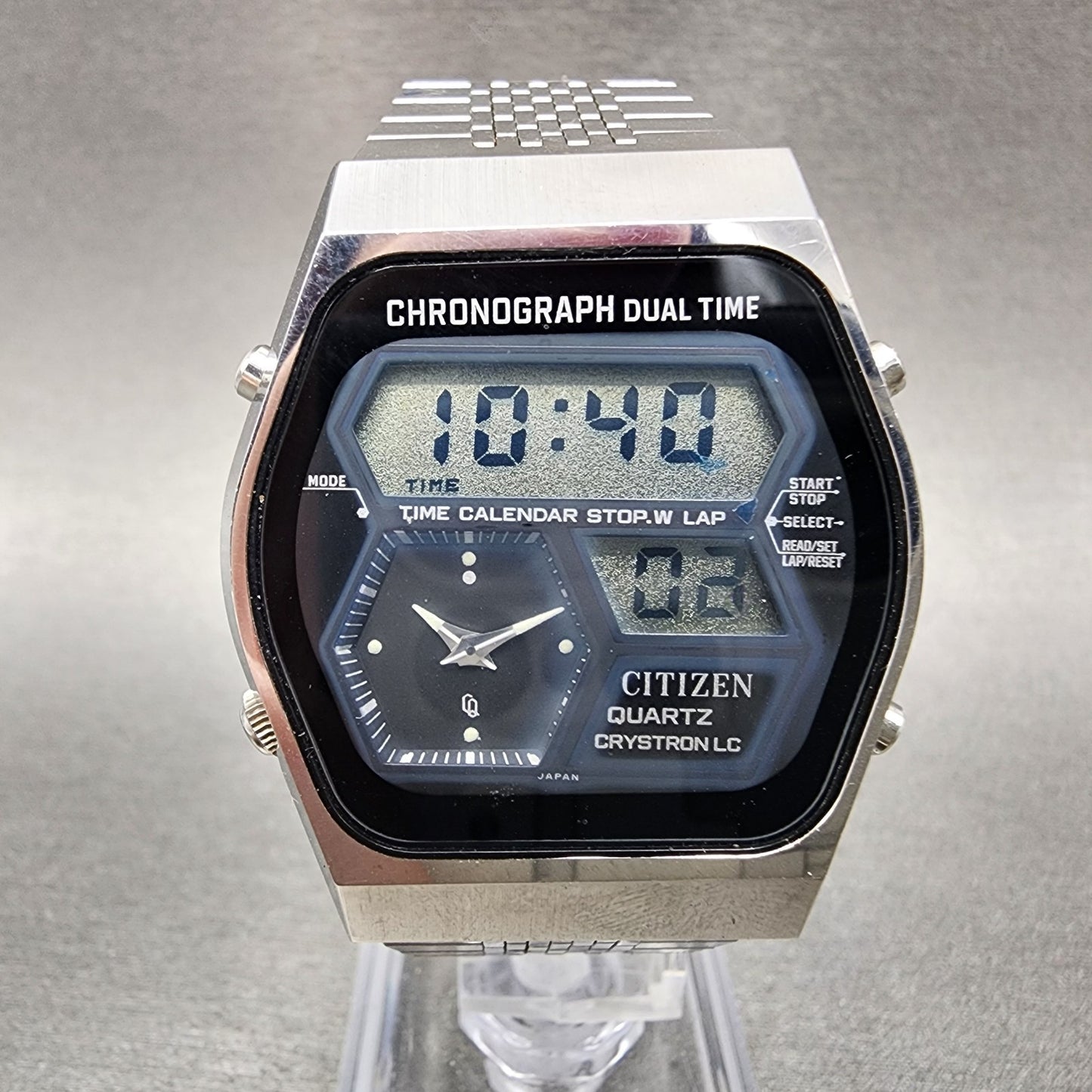 Citizen Analog Digital Watch Men 35mm Black Dial Stel Chrono Dual Time New Batt