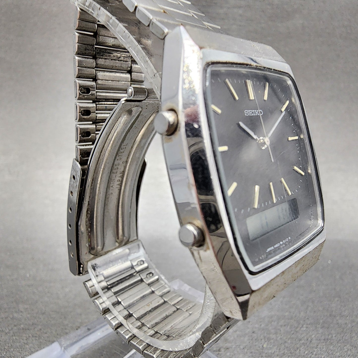 Seiko Analog Digital Watch Men 30mm Gray Dial Steel Rectangle H601-5060 New Batt