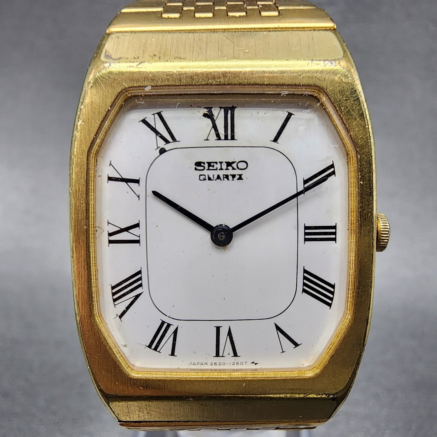 Seiko Tank Watch Men 26mm White Dial Gold Tone Rectangle 2620-5640 PARTS