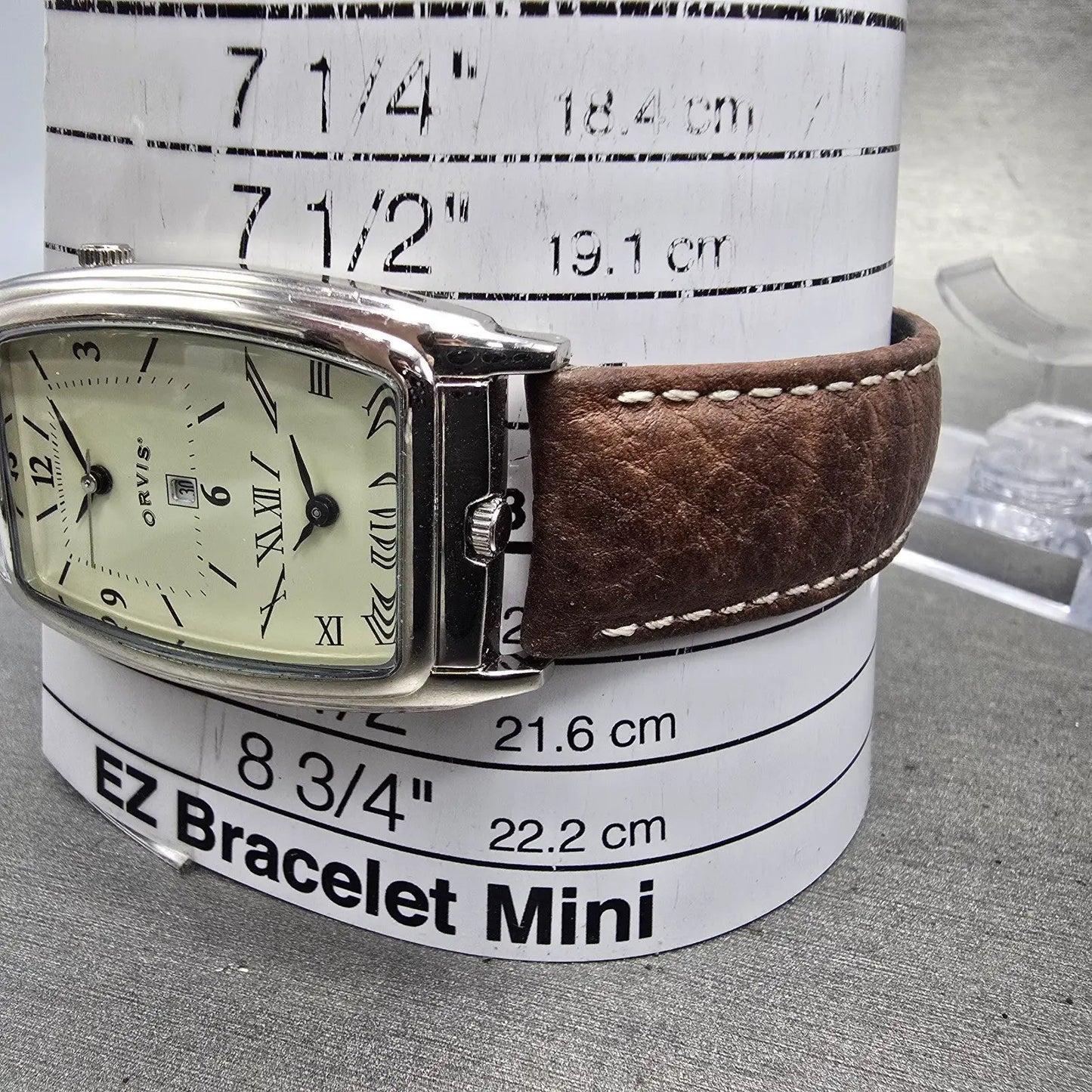 Orvis Dual Time Tank Watch Men 29mm Cream Dial Silver Tone Leather New Battery10