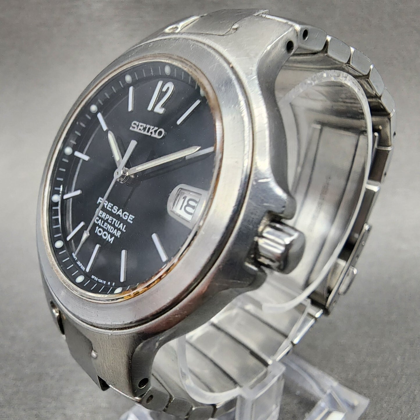 Seiko Presage Perpetual Calendar Watch Men 37mm Black Dial Steel Date New Batt