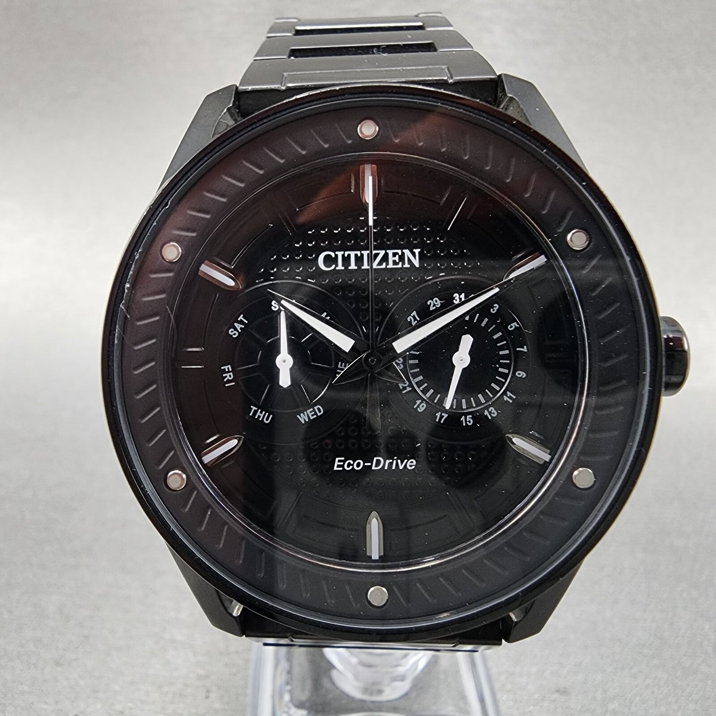 Citizen Eco-Drove CTO Watch Men 43mm Black Dial Black Tone Daydate Round Runs BD