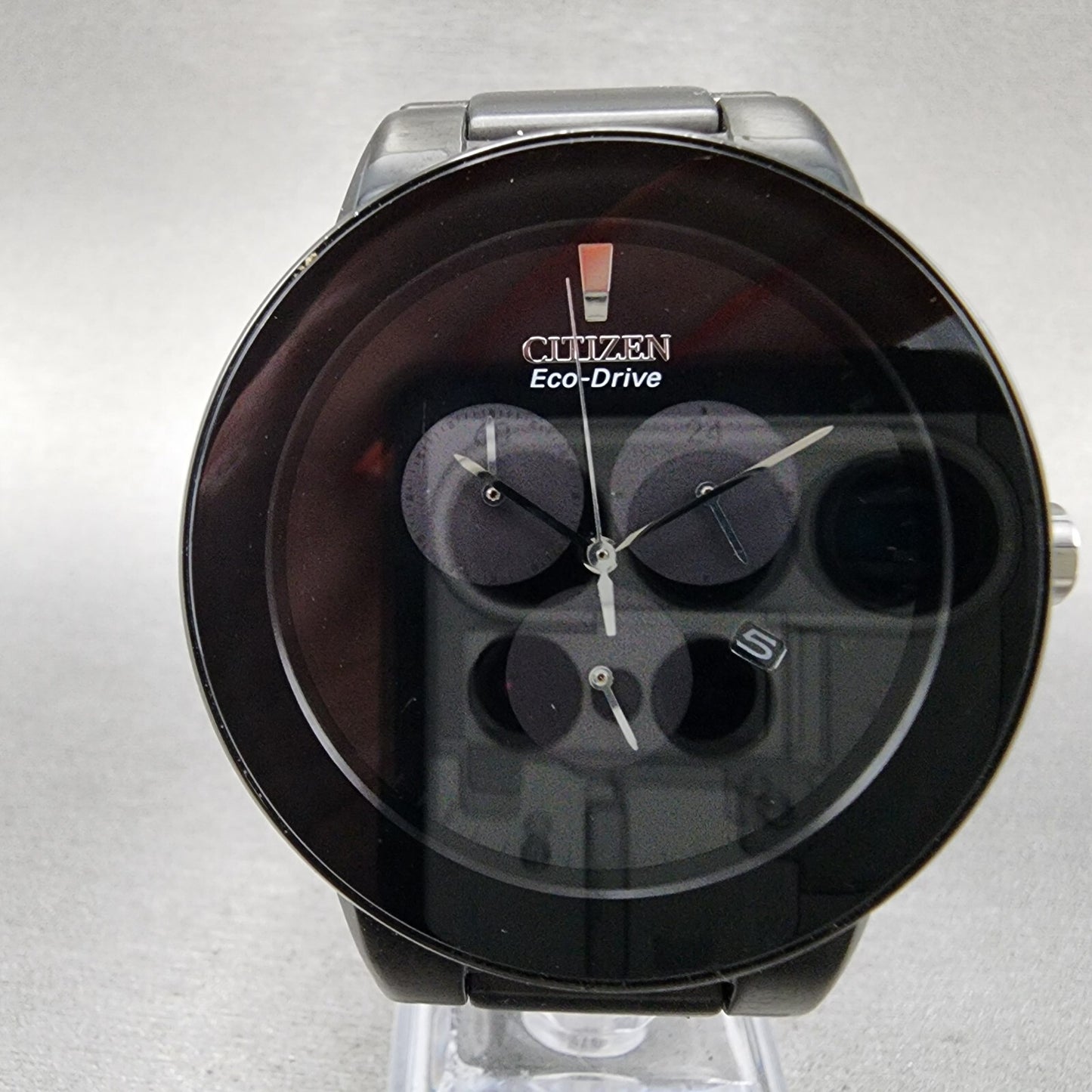 Citizen Eco-Drive Axiom Chronograph Watch Men 43mm Black Dial Black Tone Runs