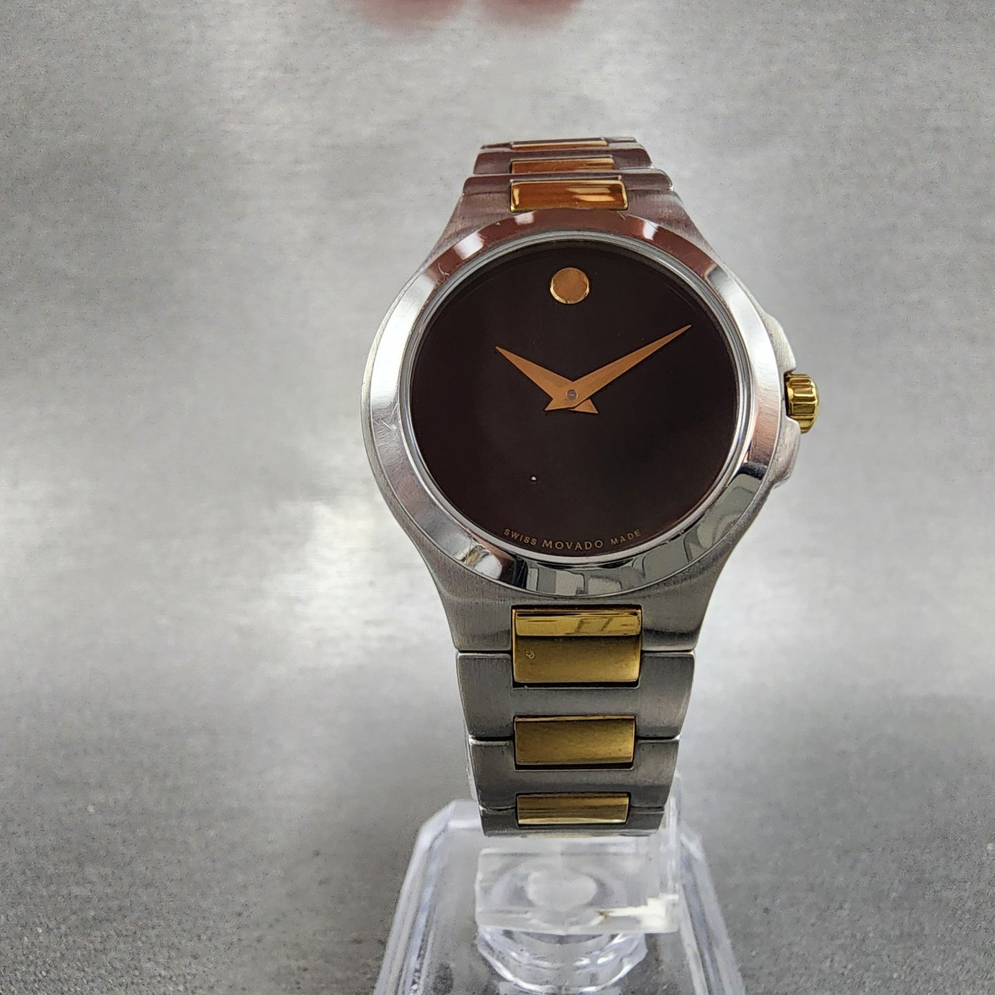 Movado Museum Watch Women 28mm Black Dial Two Tone Round 01.3.19.1296 New Batt