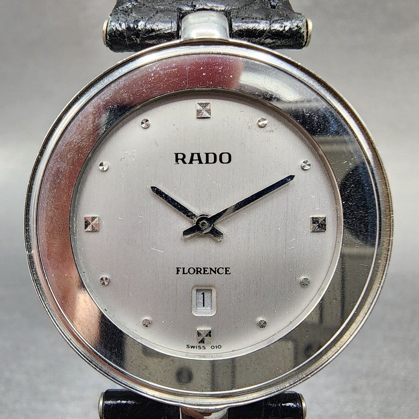 Rado Florence Watch Men 32mm Silver Dial Steel Date Round NO CRYSTAL New Batt