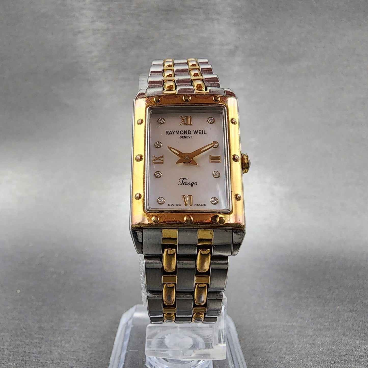 Raymond Weil Tango Tank Watch Women 19mm MOP Dial Two Tone Rectangle New Battery