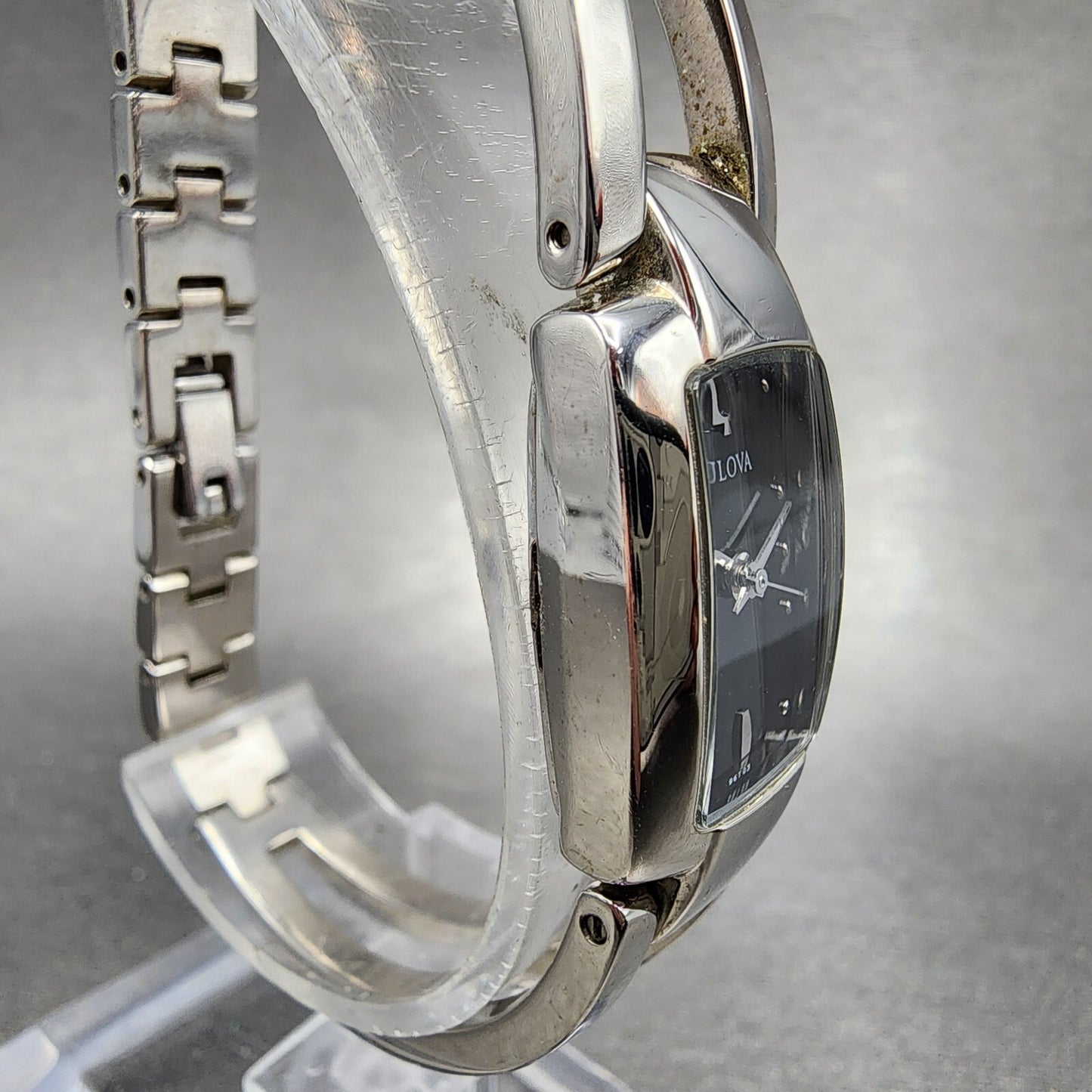 Bulova Tank Watch Women 17mm Black Dial Steel Rectangle 96T03 New Battery