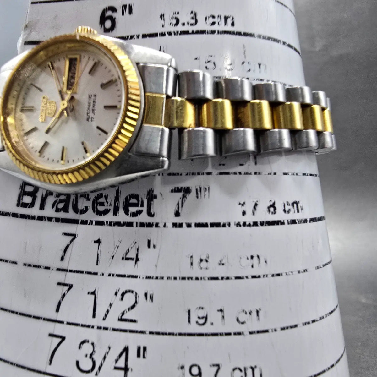 Seiko 5 Automatic Watch Women 24mm Silver Dial Two Tone Daydate 4206-0511 PARTS12