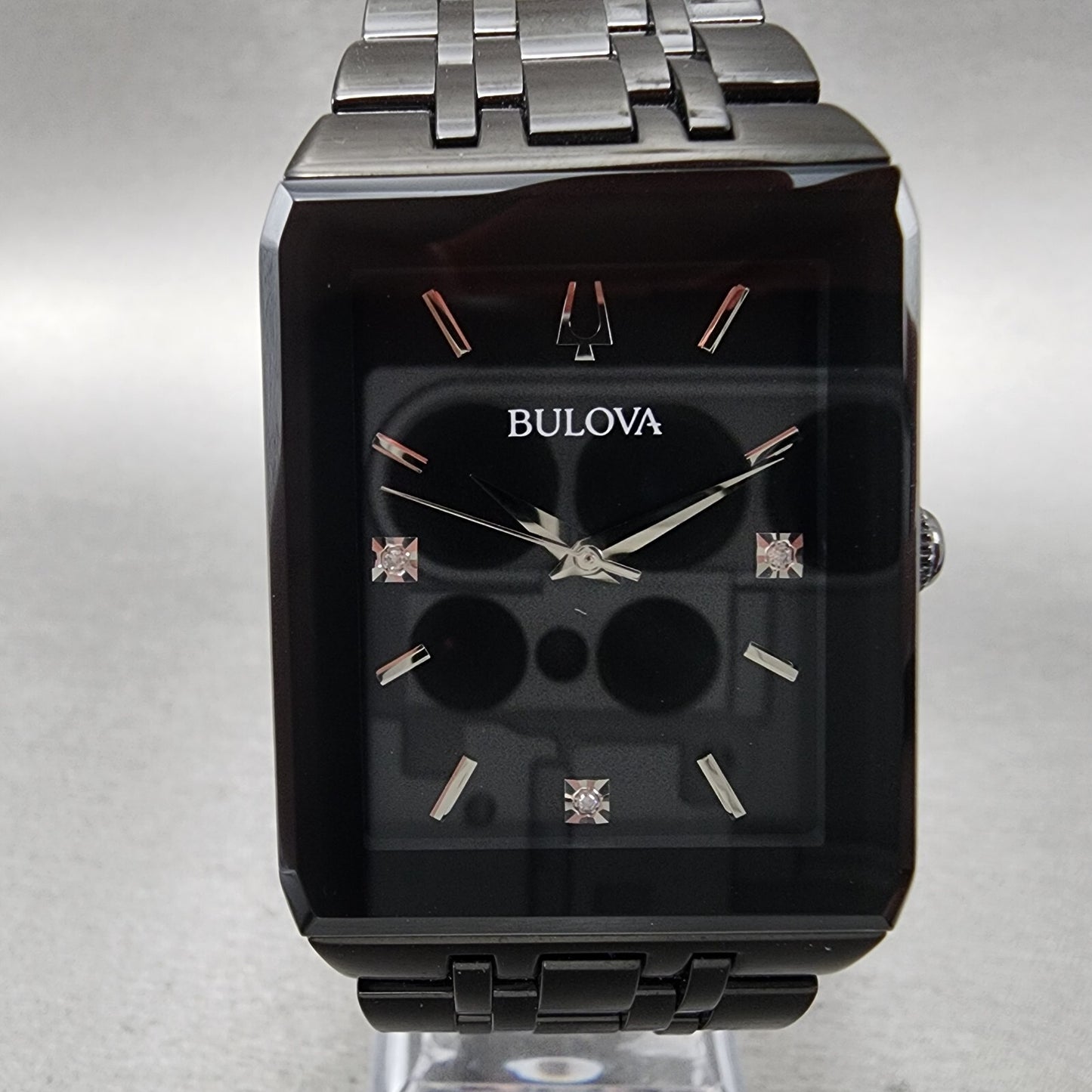 Bulova Quadra Watch Men 31mm Black Dial Black Tone Octagon 98D164 Bracelet