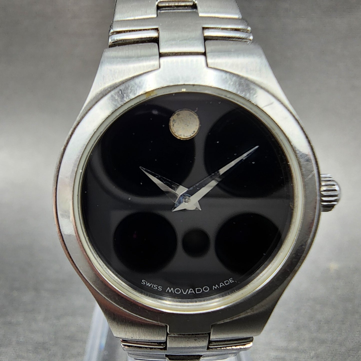 Movado Juro Watch Women 24mm Black Dial Steel Round 84 E4 1844 New Battery