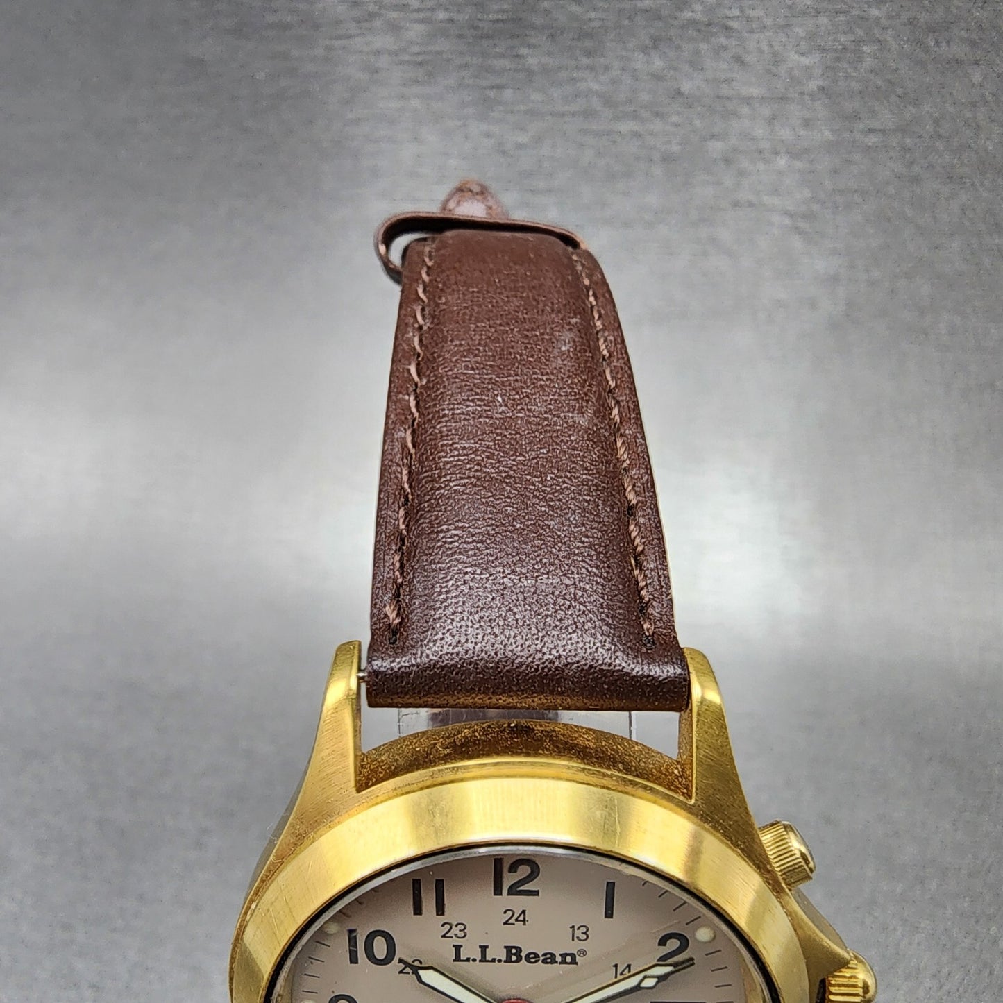 LL Bean Alarm Watch Men 34mm Gray Dial Gold Tone Date Round New Battery