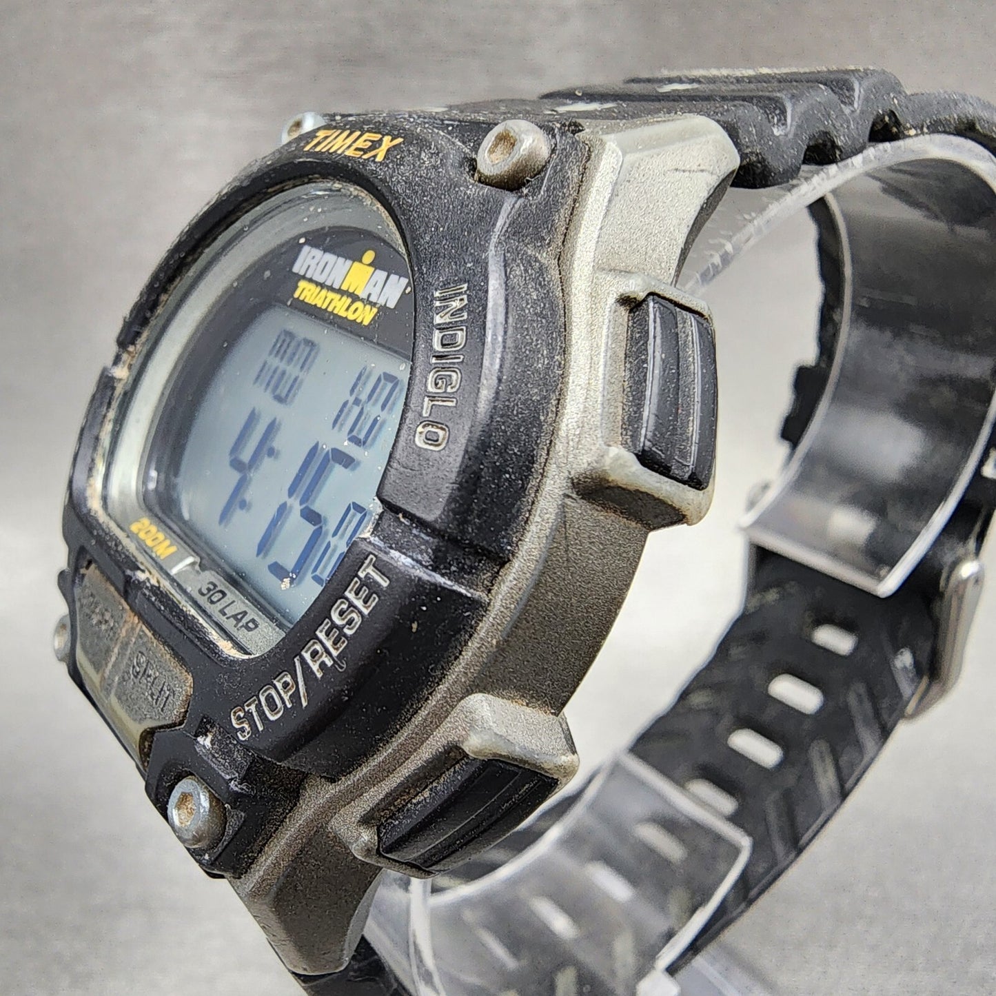Timex Ironman Watch Men 42mm Digital Black Tone Alarm Chrono Round New Battery