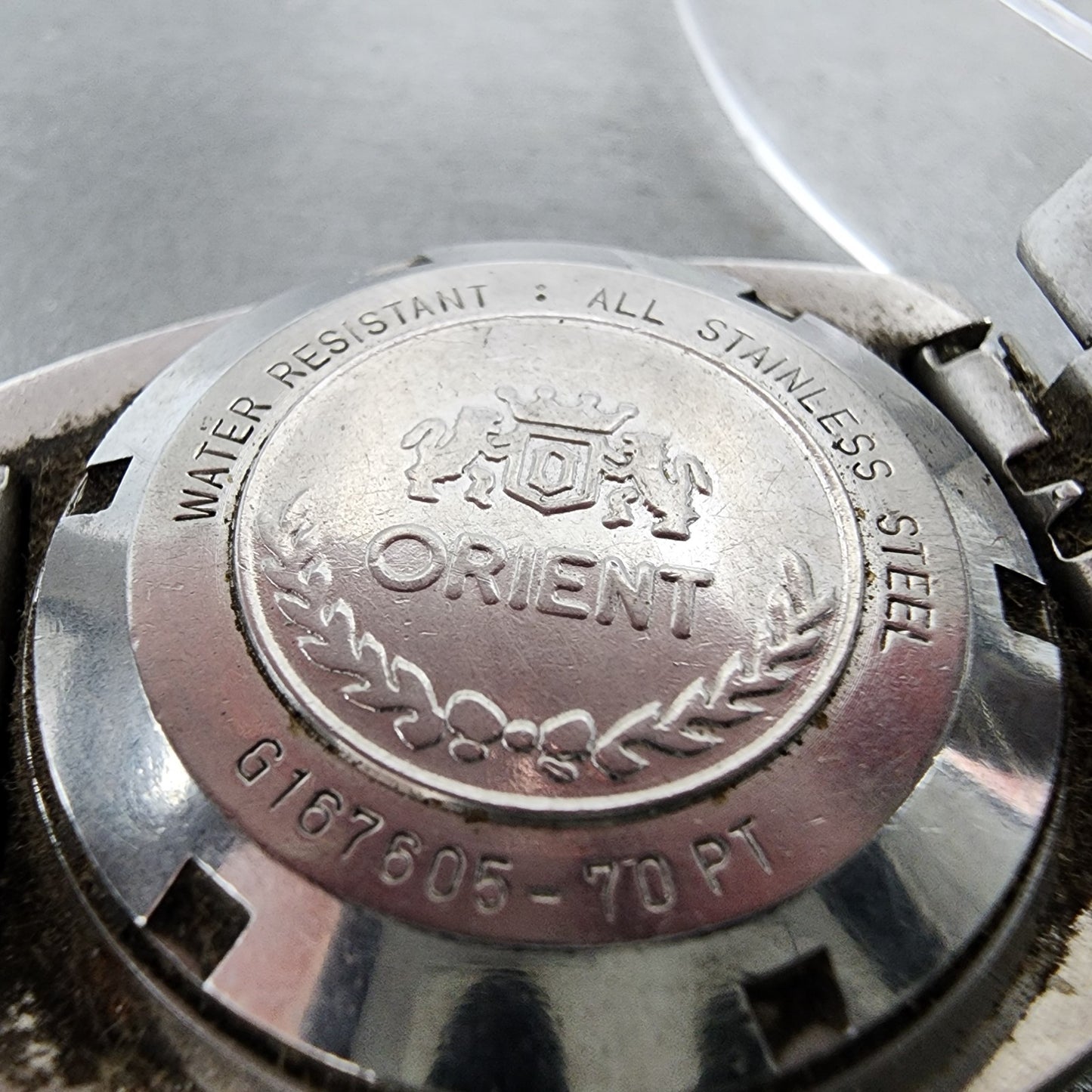Orient Automatic Watch Men 37mm White Dial SIlver Tone Date NO CROWN Runs VTG