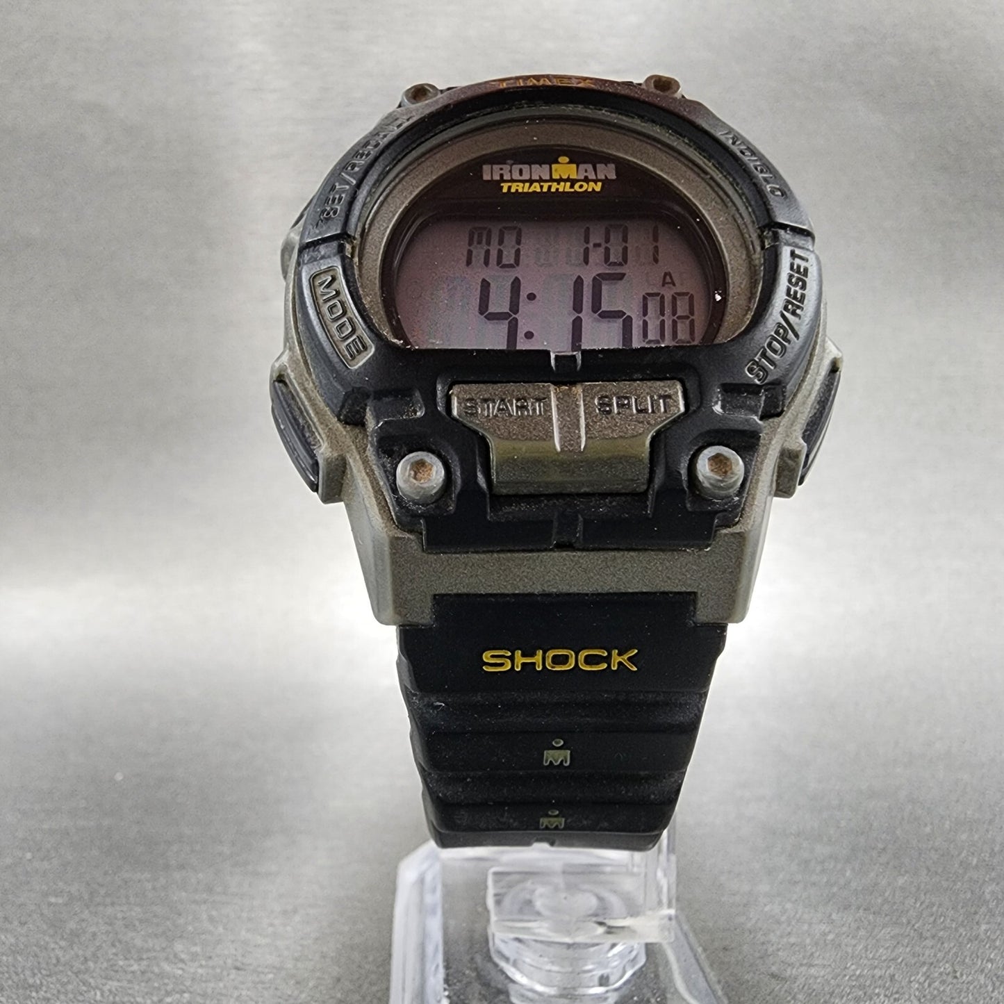 Timex Ironman Watch Men 42mm Digital Black Tone Alarm Chrono Round New Battery