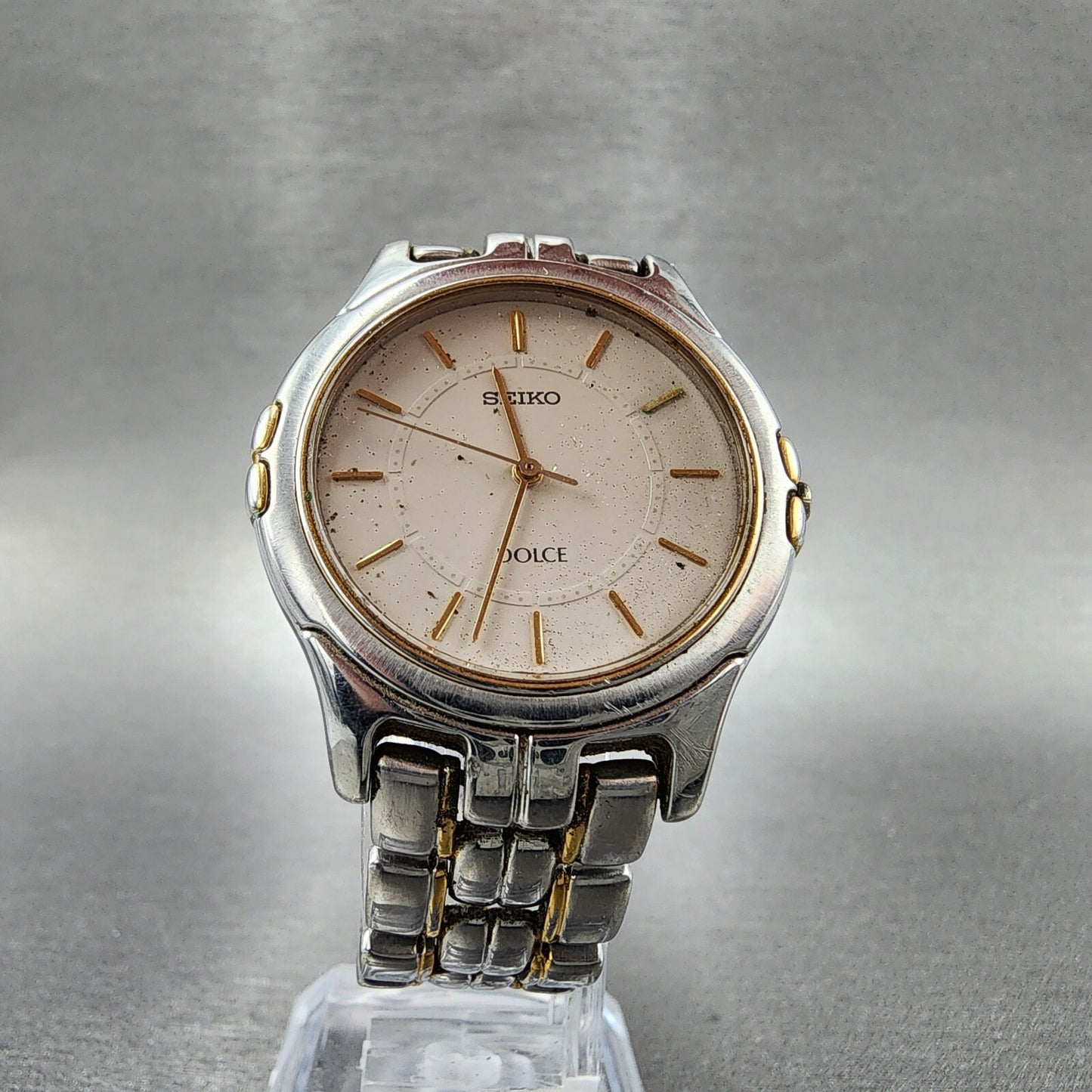 Seiko Dolce Watch Men 33mm Gray Dial Two Tone Round 8J41-6140 PARTS