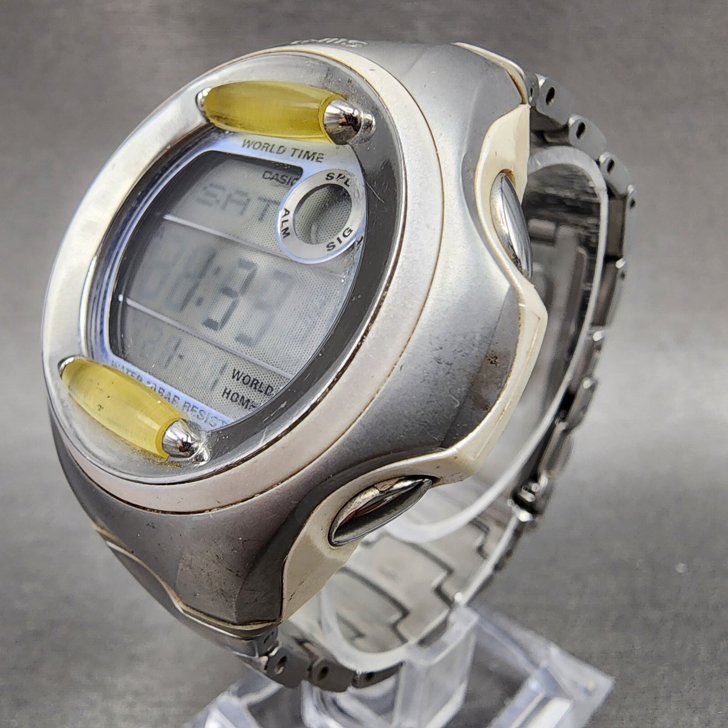 Casio Baby G Watch Women 42mm Digital Silver Tone Alarm Chrono MSG-140LV New Bat