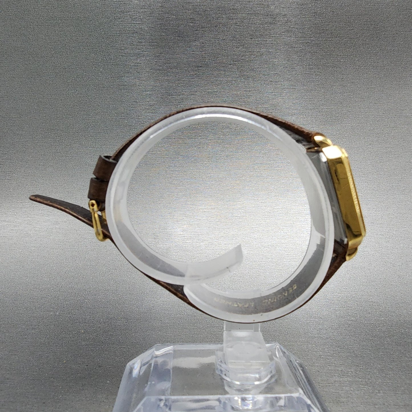 Lucien Piccard Dufonte Tank Watch Women 21mm Gold Dial Gold Tone Rectangle Runs