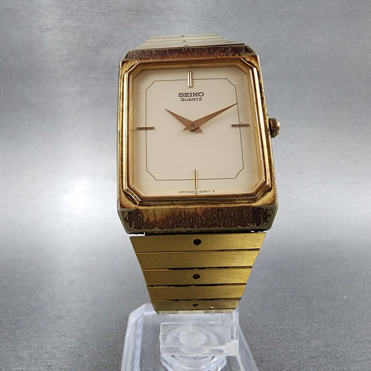 Seiko Tank Watch Men 27mm Cream Dial Gold Tone 6430-5140 New Battery
