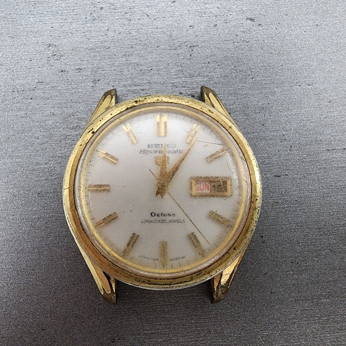 Seiko Sportsmatic 5 Deluxe Watch Men 38mm Silver Dial Gold Tone 7619-9010 PARTS