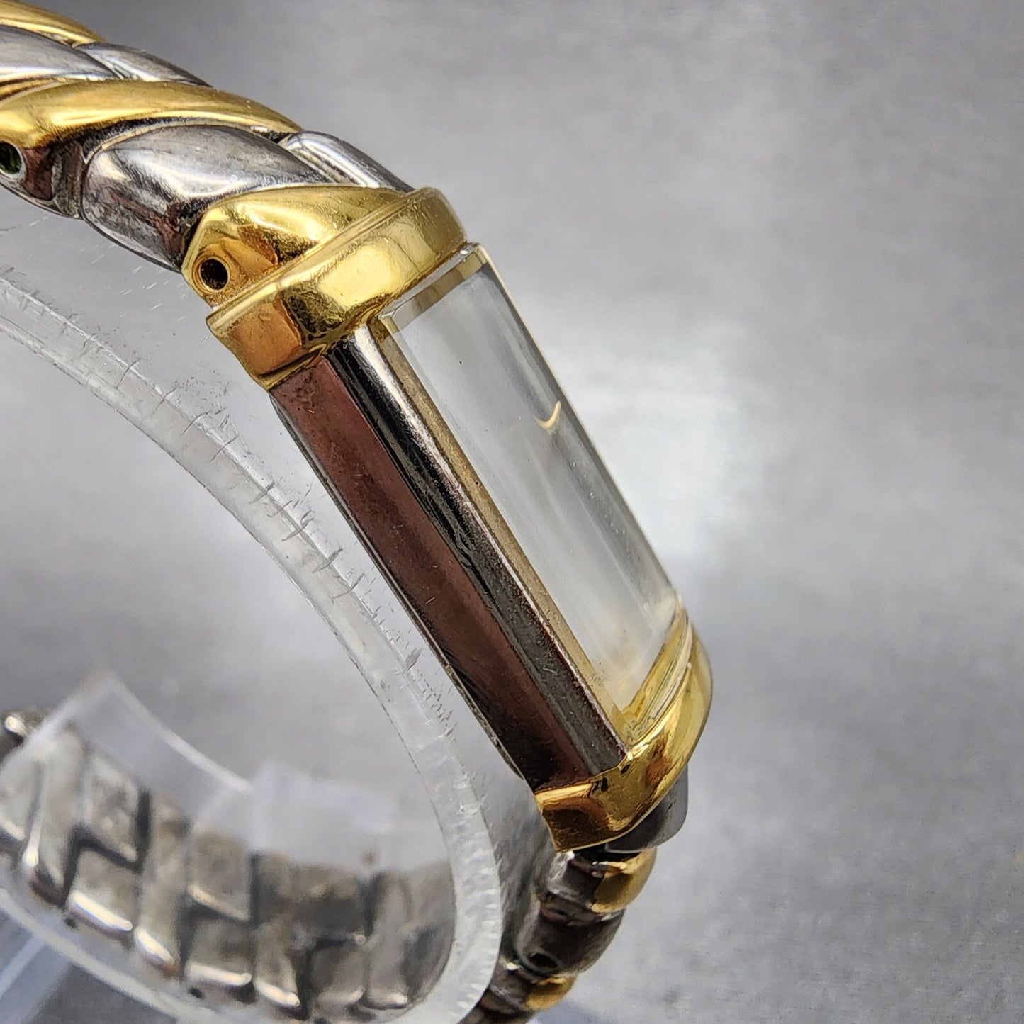 Seiko Watch Women 14mm Silver Dial Two Tone Rectangle 2E20-7259 New Battery