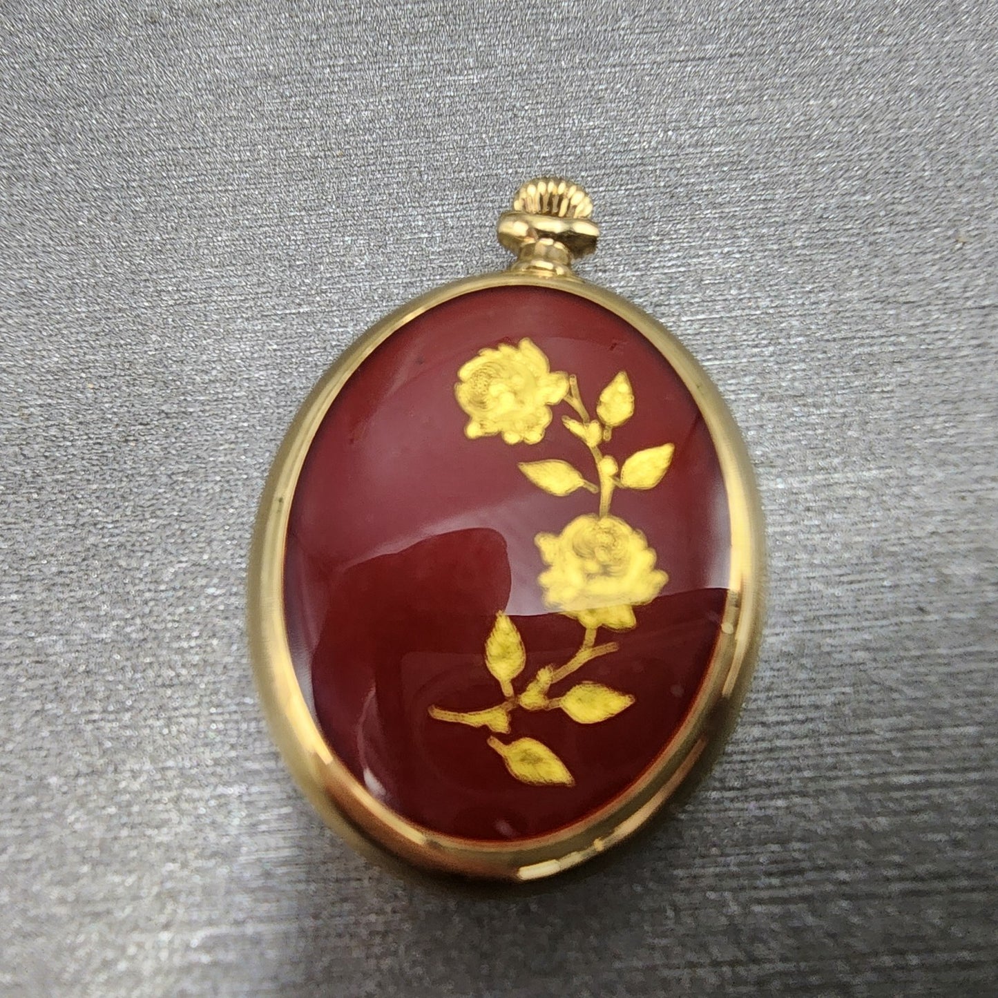 Bucherer Q Pendant Watch Women 20mm Gold Dial Gold Tone Oval New Battery