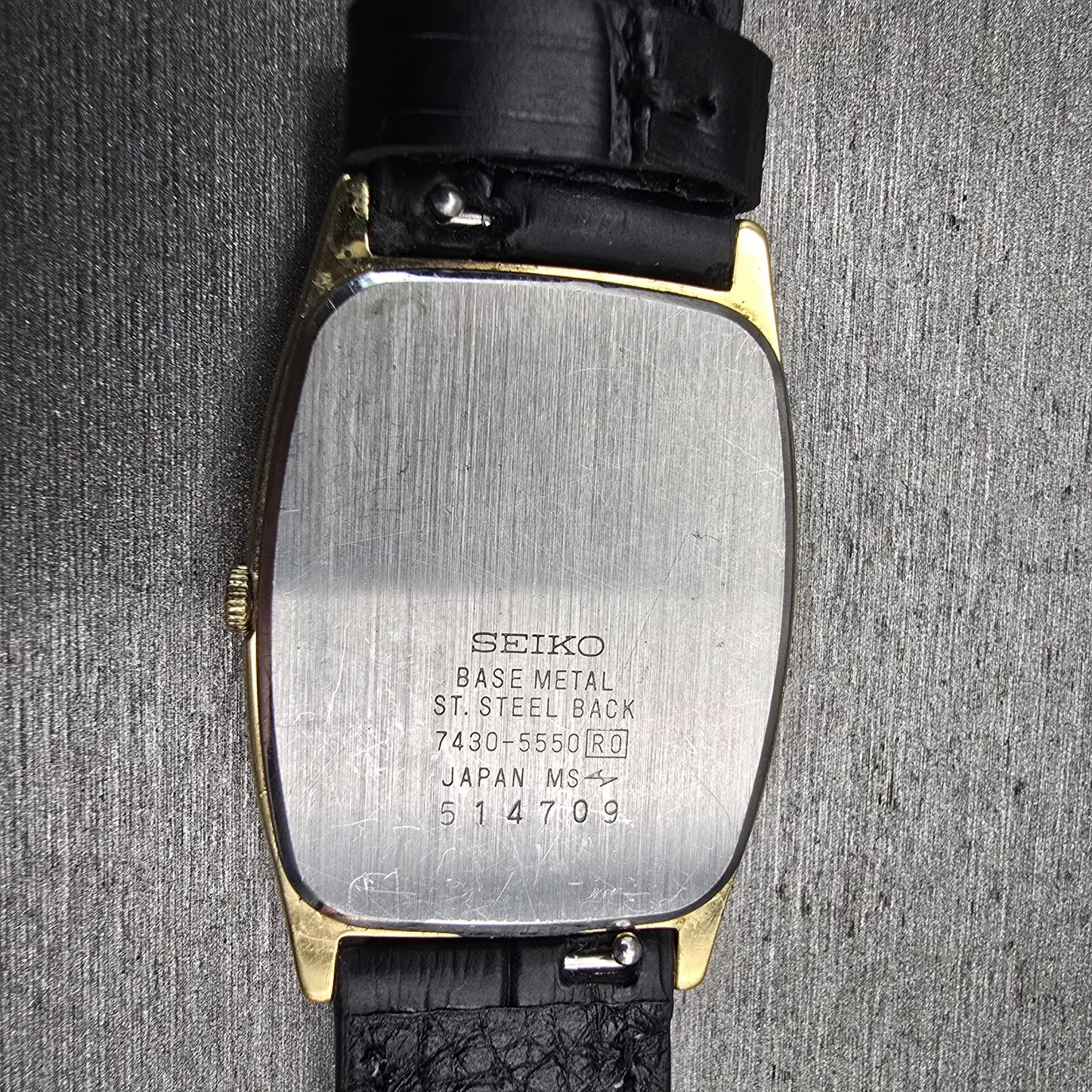 Seiko Tank Watch Men 25mm Gray Dial Gold Tone Rectangle 7430-5550 New Battery10