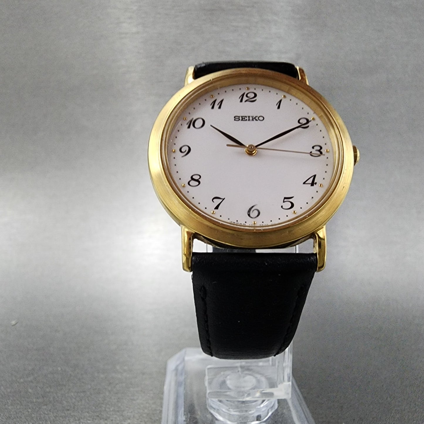 Seiko Watch Men 33mm White Dial Gold Tone 7n01-0bh0 New Battery