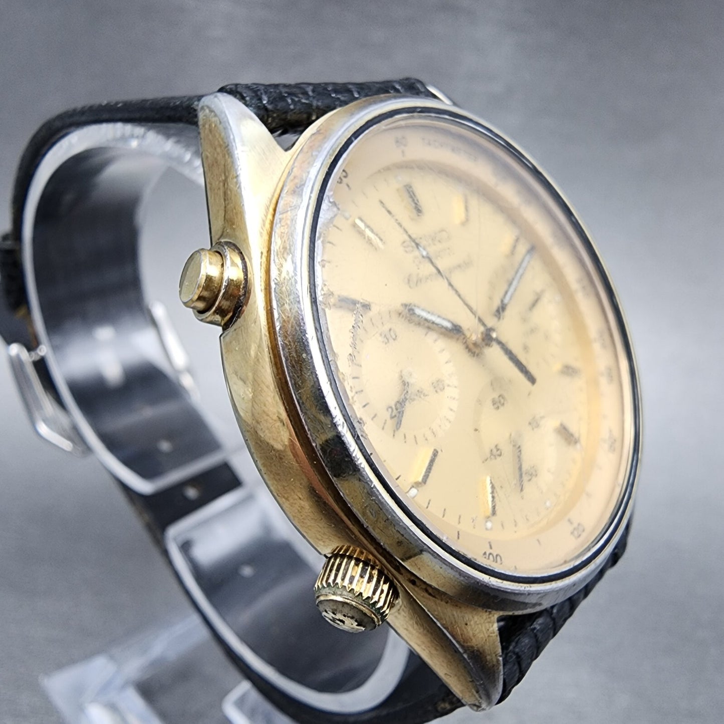 Seiko Chronograph Watch Men 37mm Gold Dial Two Tone 7A28-7029 Round READ!!!!!