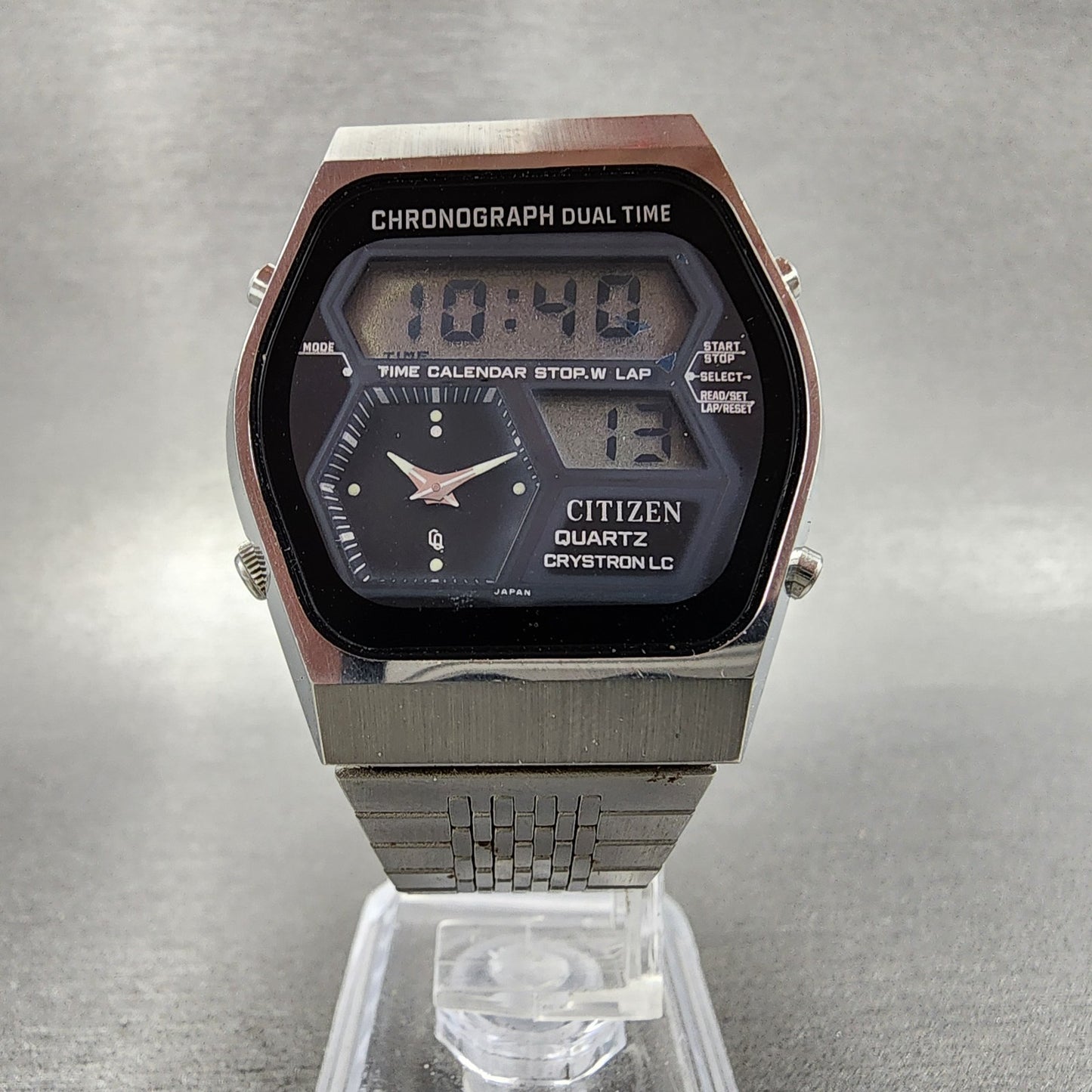 Citizen Analog Digital Watch Men 35mm Black Dial Stel Chrono Dual Time New Batt