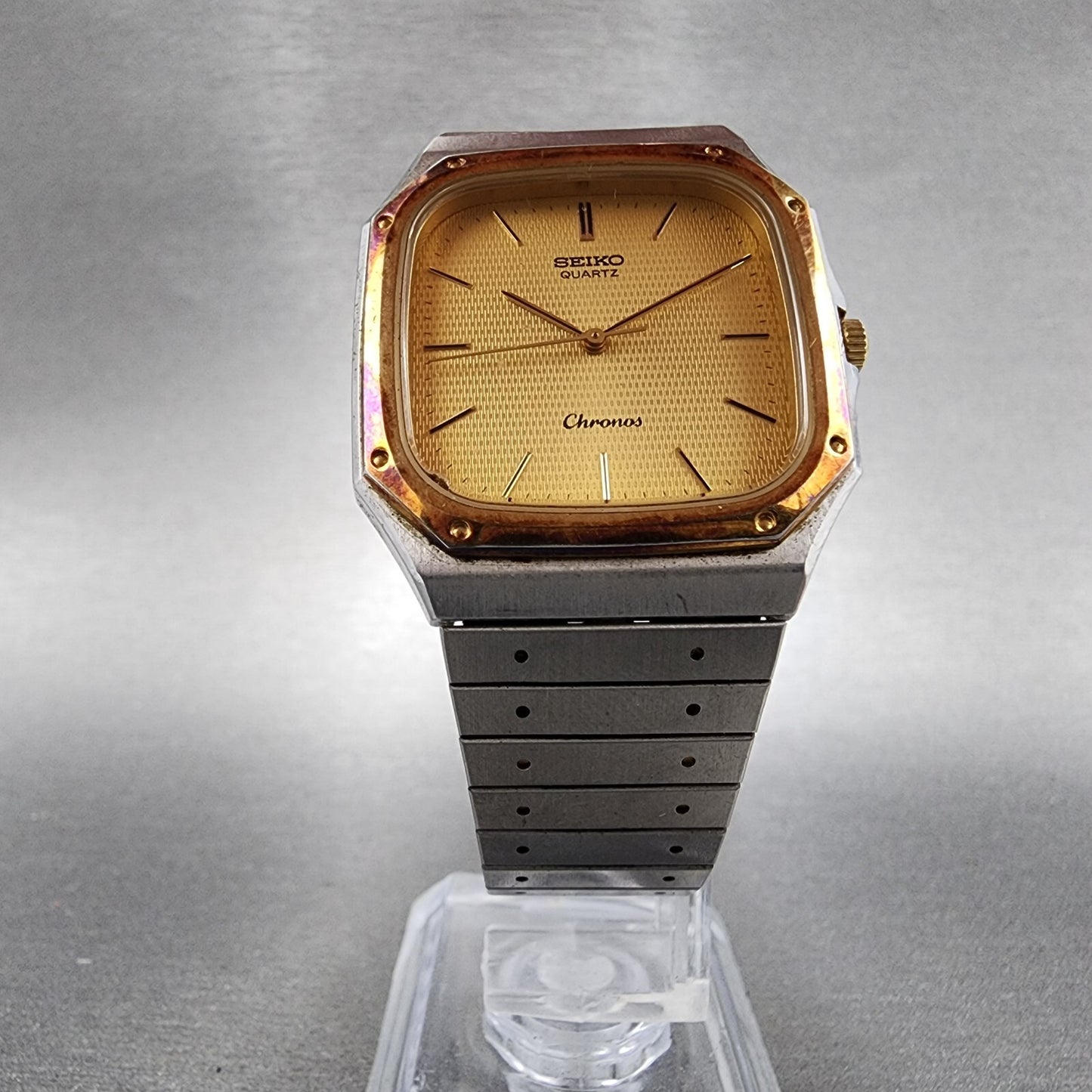 Seiko Chronos Watch Men 31mm Gold Dial Two Tone Octagon 7731-5130 New Battery