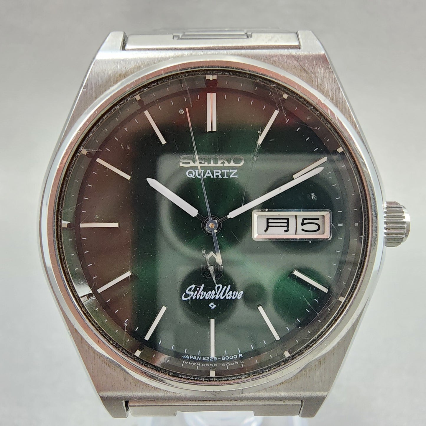 Seiko SilverWave Watch Men 36mm Green Dial Silver Tone Daydate 8229-8000 NewBat