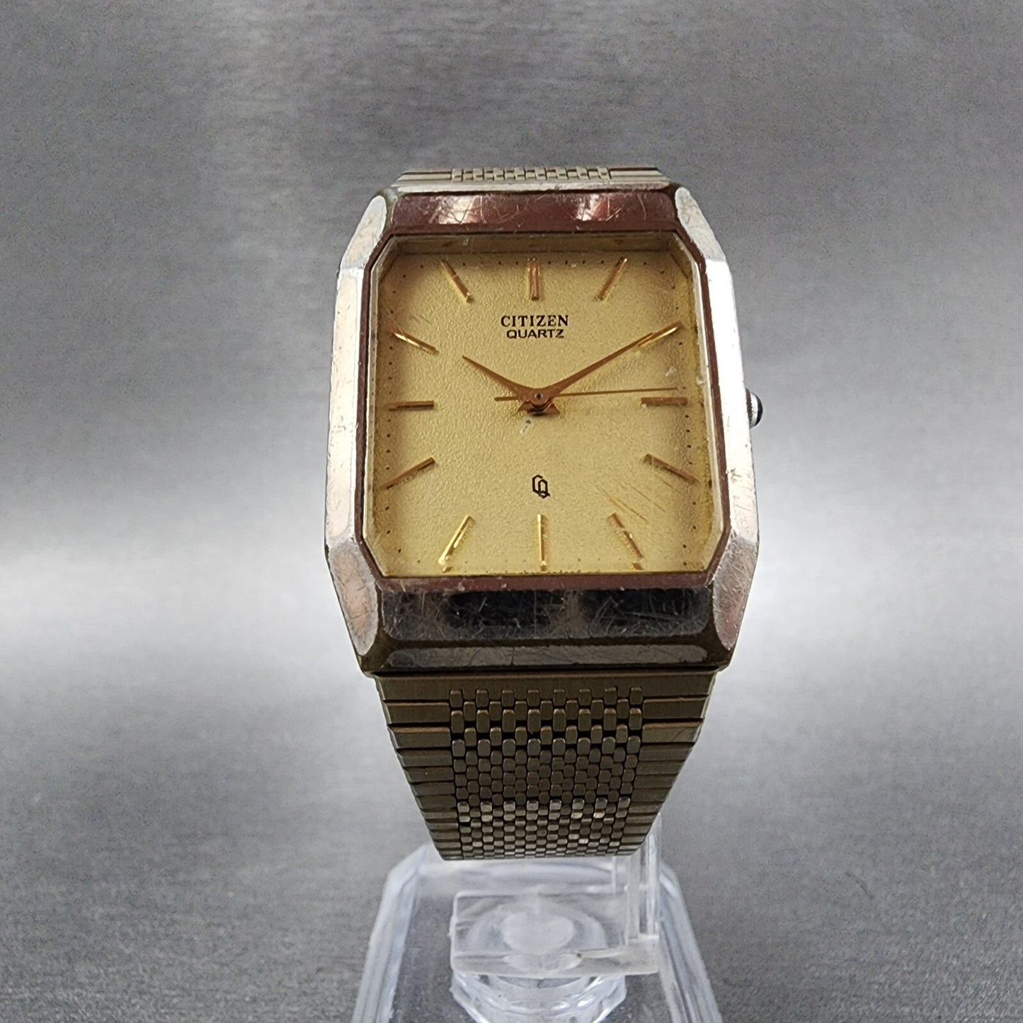 Citizen CQ Tank Watch Men 27mm Champagne Dial Silver Tone Rectangle New Battery
