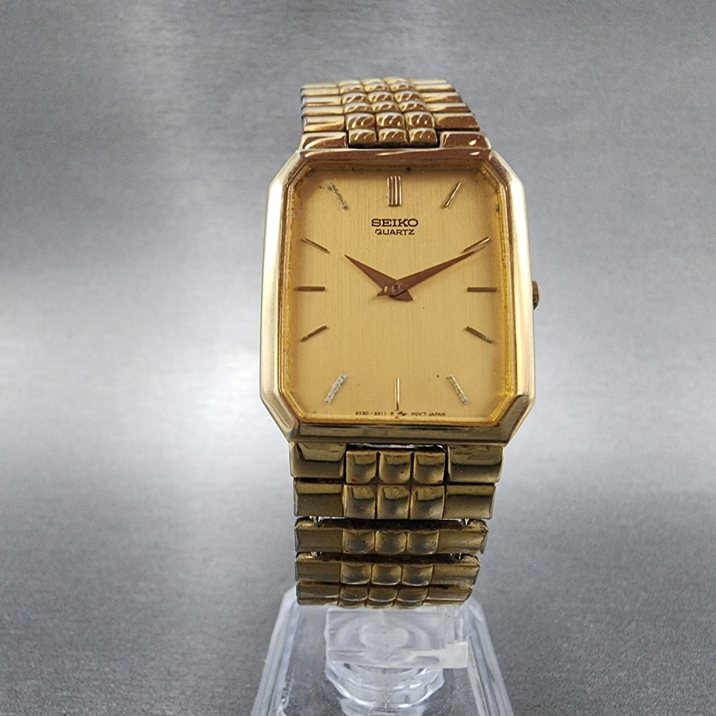 Seiko Tank Watch Men 26mm Gold Dial Gold Tone Octagon 5Y30-5K09 New Battery