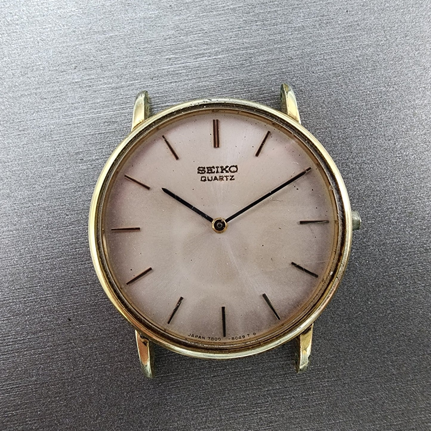 Seiko Watch Men 32mm Cream Dial Gold Tone Round 7800-8019 NO BAND New Battery