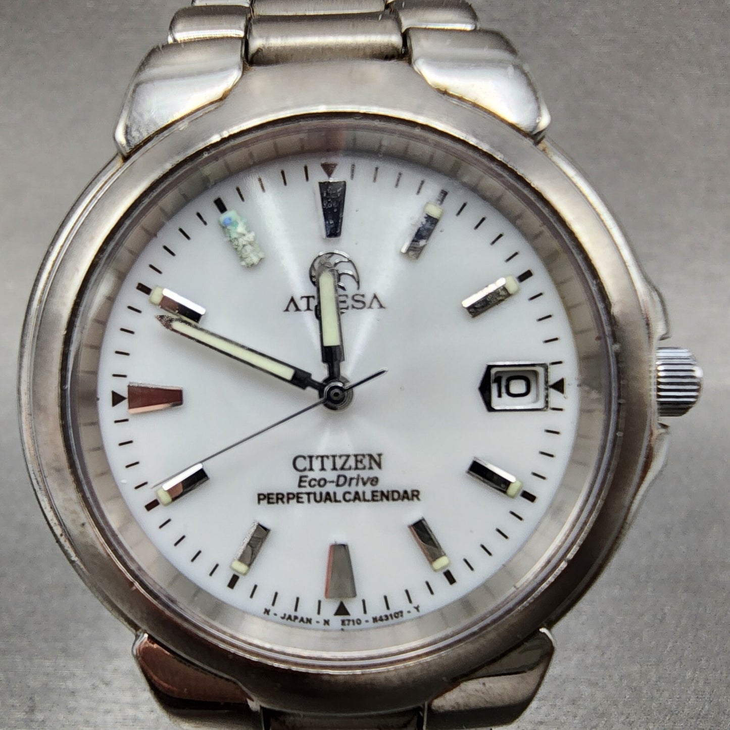 Citizen Attesa Eco-Drive Watch Men 36mm White Dial Titanium Date Perpetual Cal