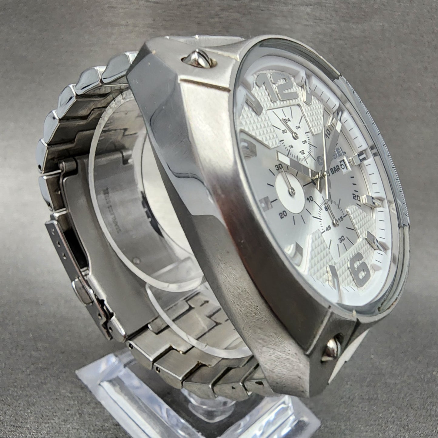 Diesel Overflow Chronograph Watch Men 50mm White Dial Steel Date Round New Batt