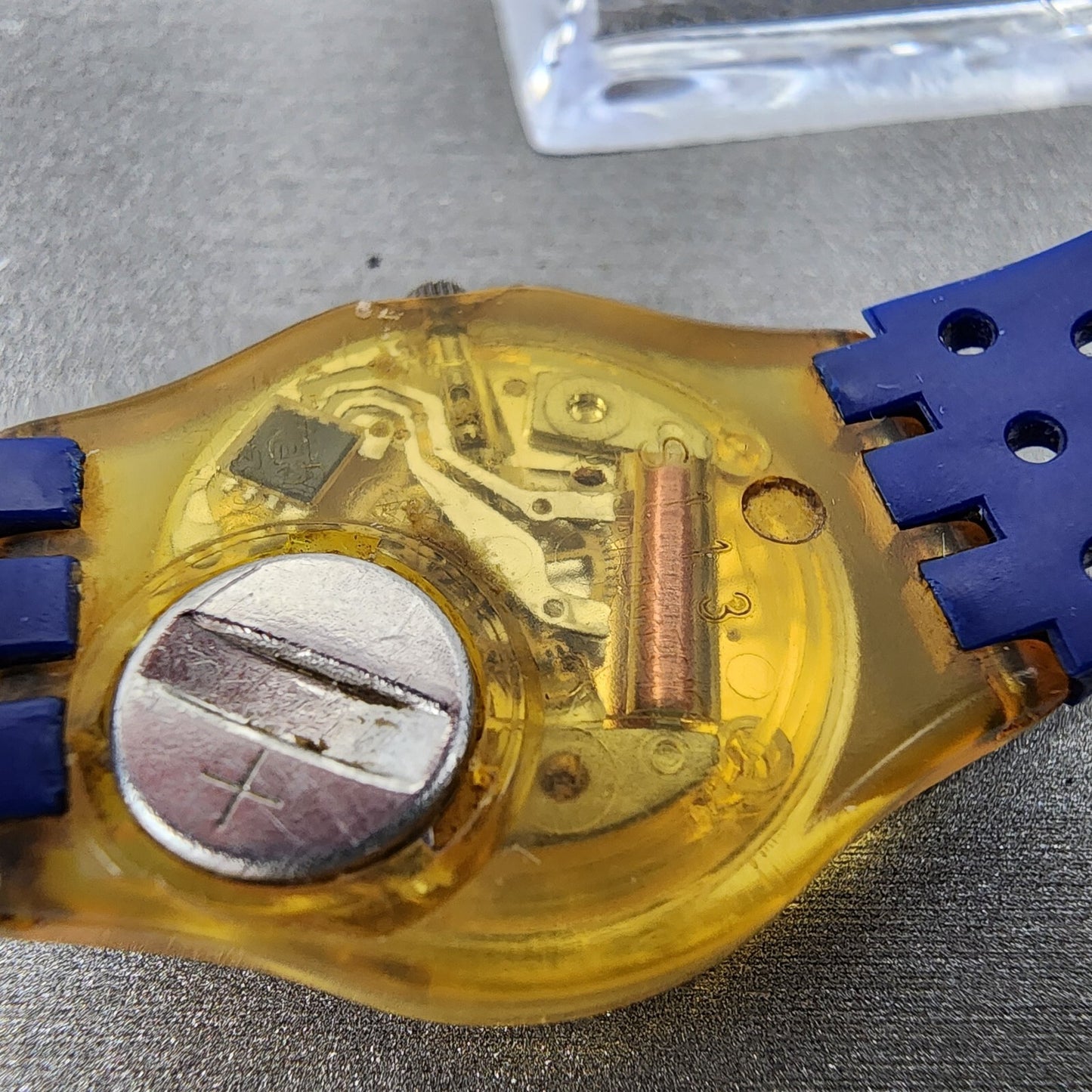 Swatch Gold Bride Watch Women 25mm White Dial Clear Case Round LK123 New Battery