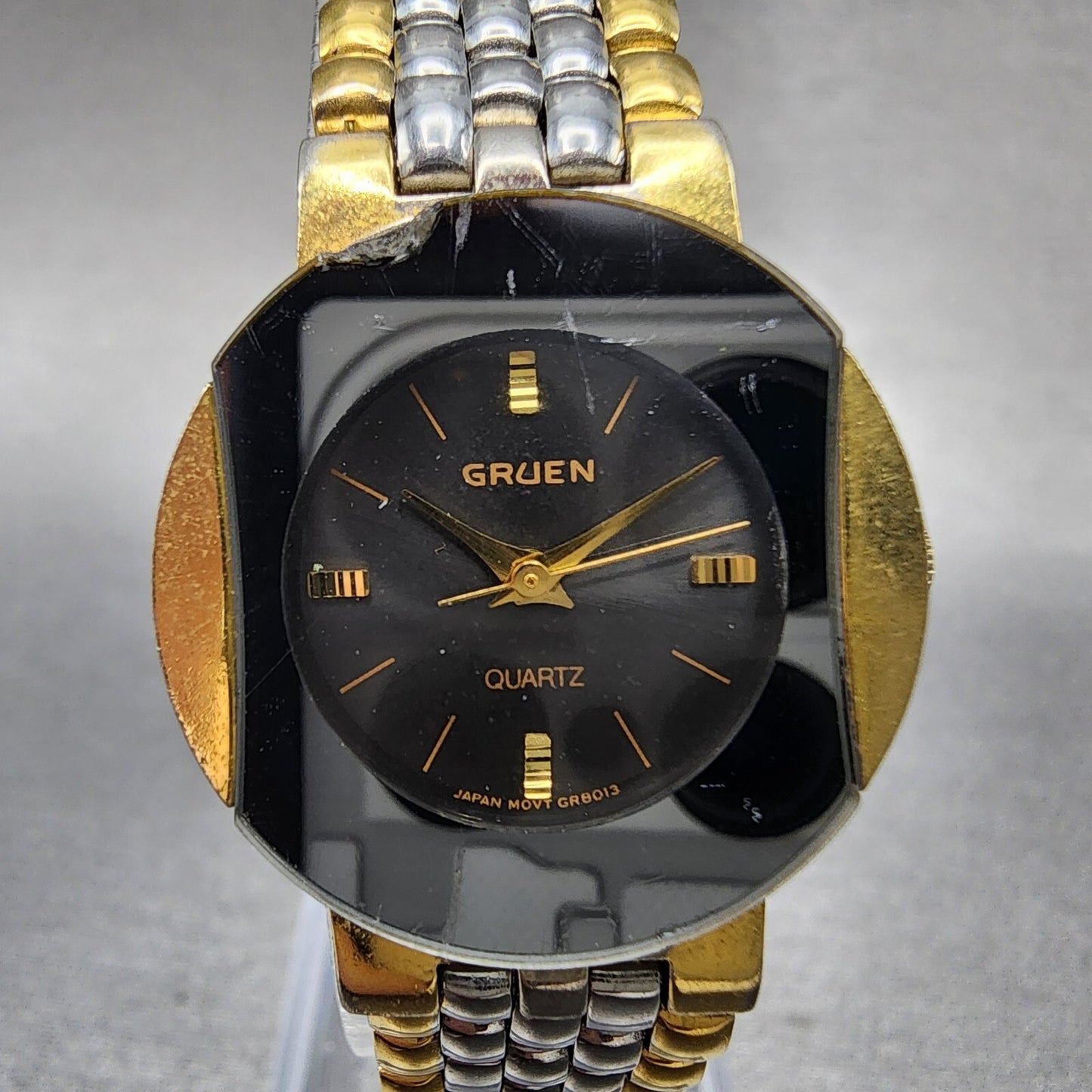 Gruen Watch Women 24mm Gray Dial Two Tone Round 200-Y481 New Battery