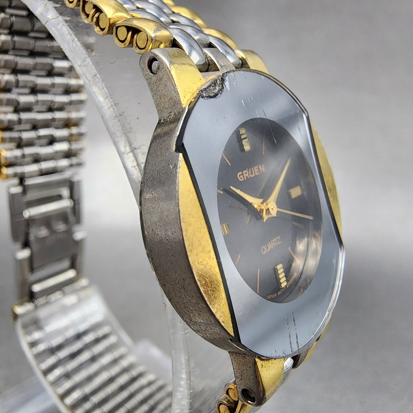 Gruen Watch Women 24mm Gray Dial Two Tone Round 200-Y481 New Battery