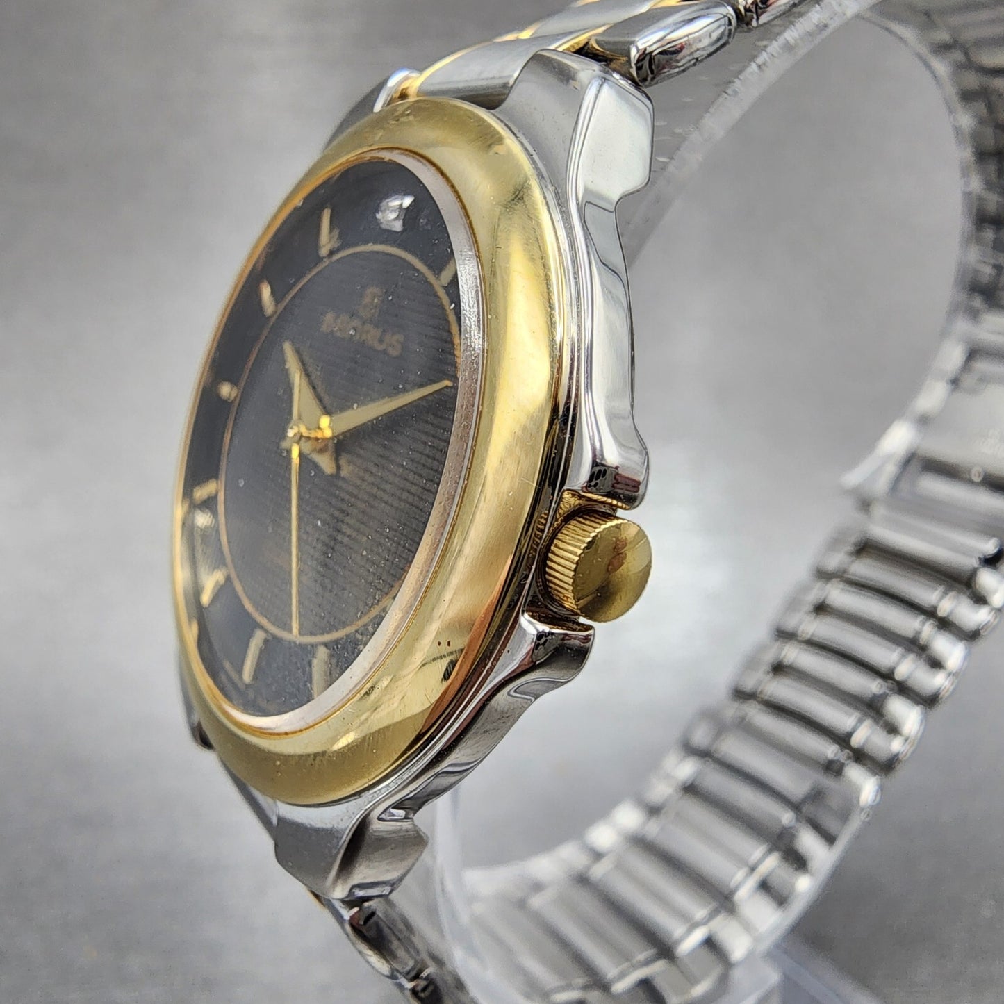 Benrus Watch Men 33mm Black Dial Two Tone Round NOS W/Box 109.579.2 PARTS