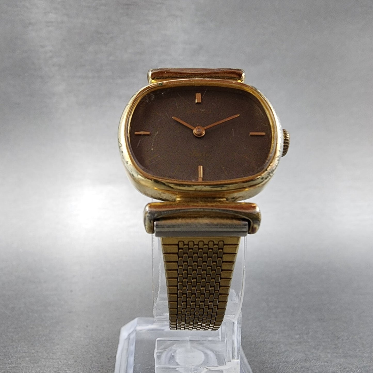 VTG Seiko Watch Women 25mm Brown Dial Gold Tone Rectangle 11-5020 New Battery