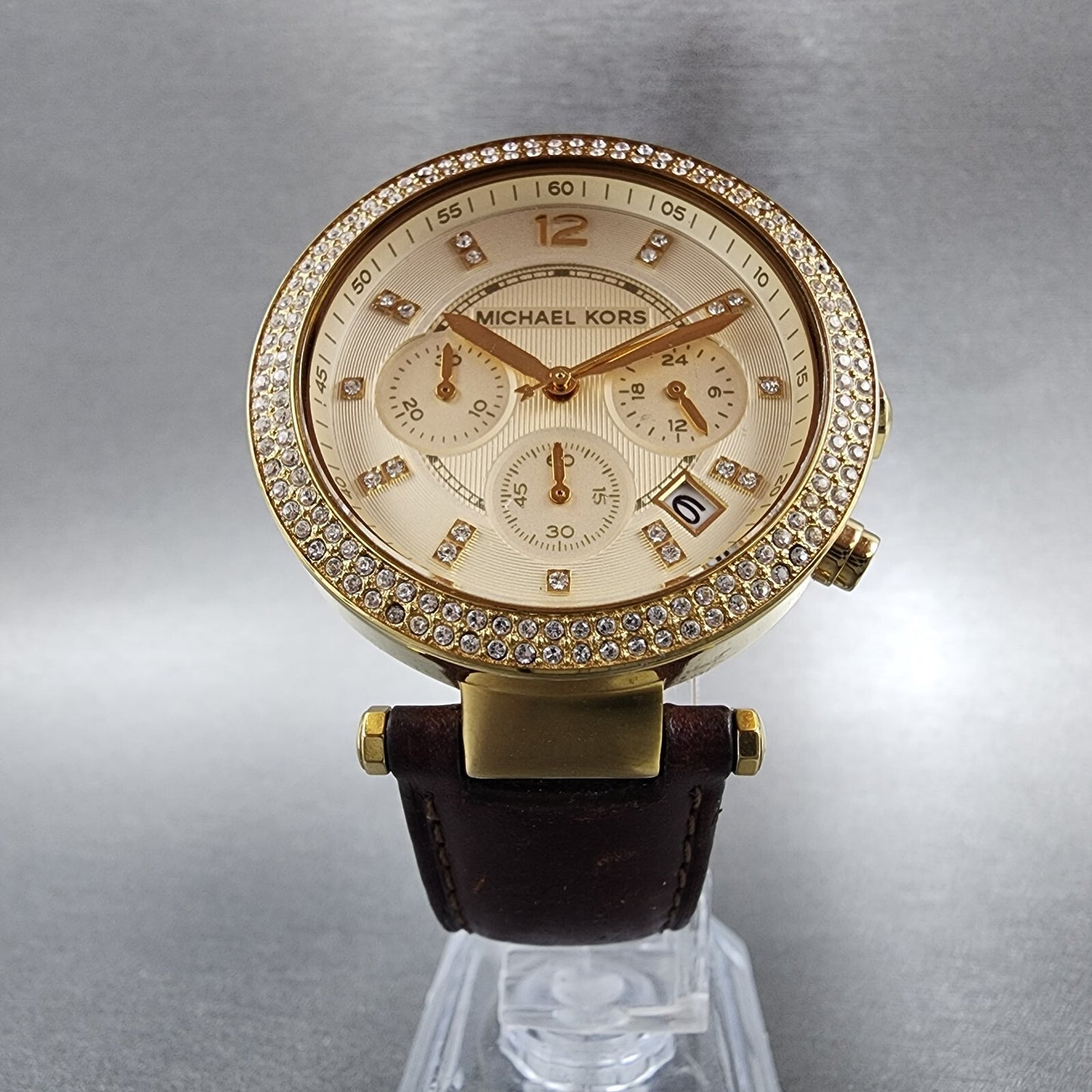 Michael Kors Parker Watch Women 39mm Champagne Dial Gold Tone MK2249 New Battery