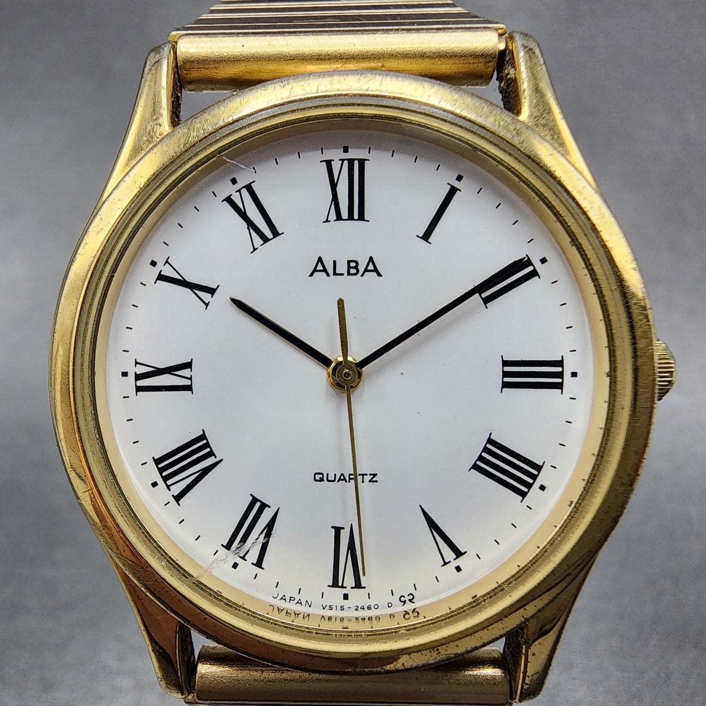 Seiko Alba Watch Men 32mm White Dial Gold Tone Round V515-6470 New Battery