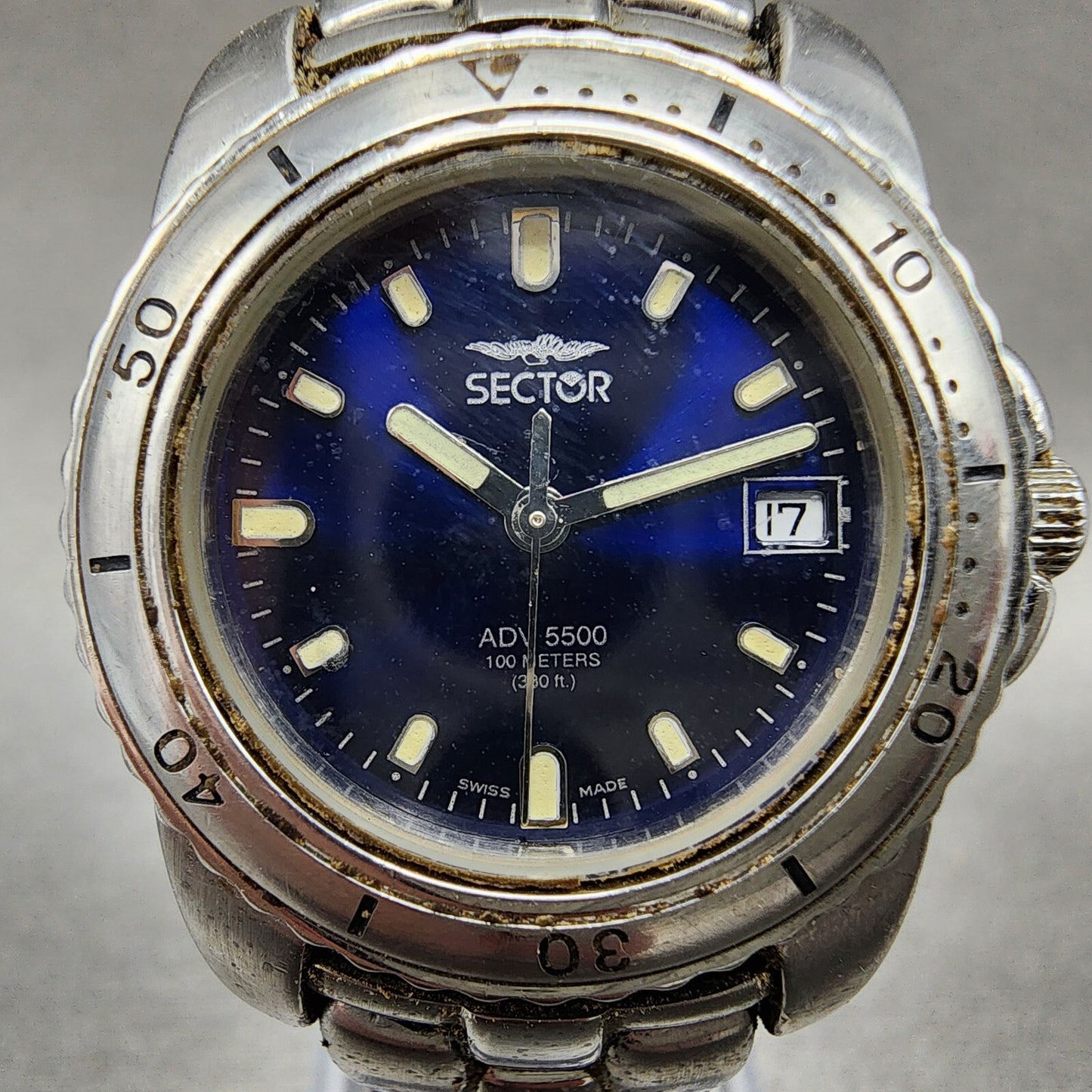 Sector ADV 5500 Dive Watch Women 29mm Blue Dial Steel Date Round New Battery
