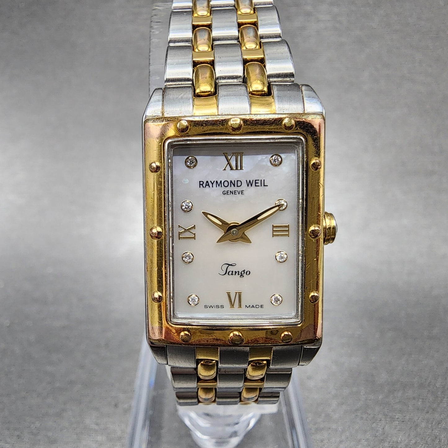 Raymond Weil Tango Tank Watch Women 19mm MOP Dial Two Tone Rectangle New Battery