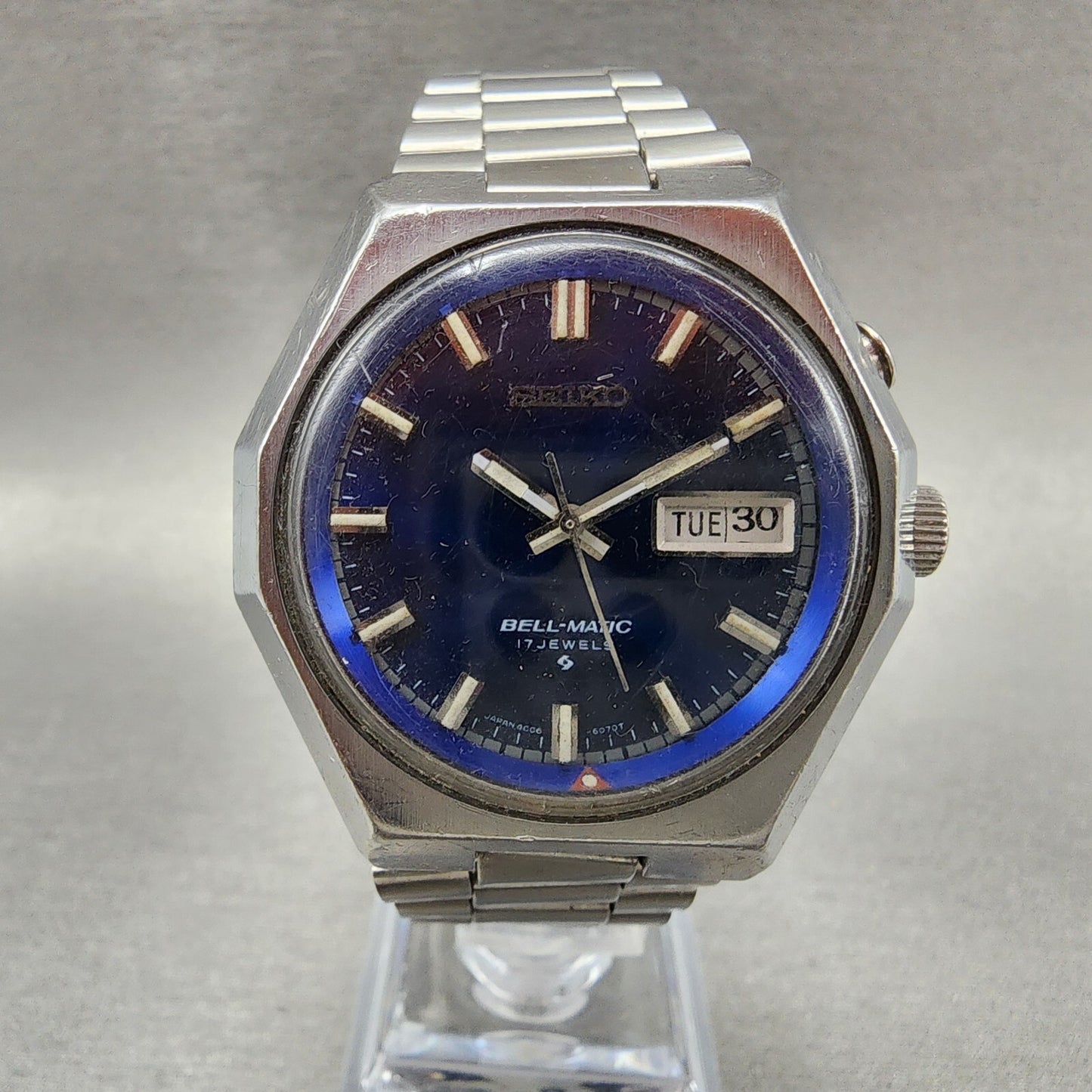 Seiko Bell Matic Watch Men 40mm Blue Dial Steel Daydate Octagon 4006-6059 Runs