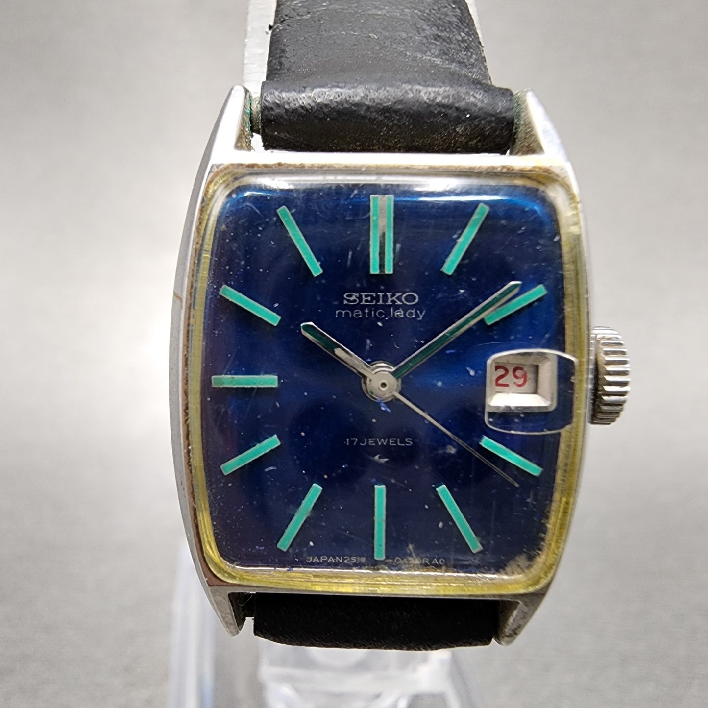 Seiko Matic Lady Tank Watch Women 20mm Blue Dial Steel Date 2517-3211 PARTS